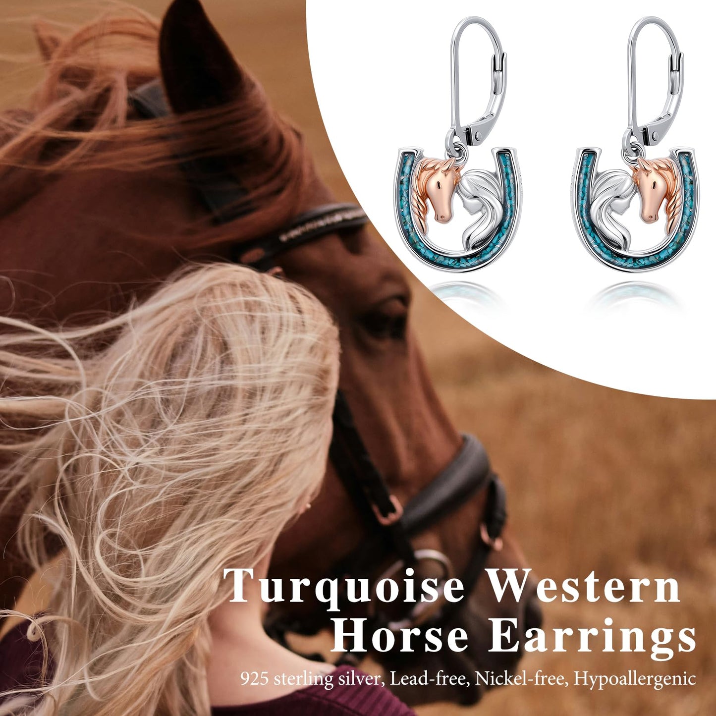YYmqmq Turquoise Horse Earrings for Women 925 Sterling Sliver Horseshoe Dangle Drop Earrings Leverback Country Jewelry Turquoise Western Jewelry Gifts for Women Girlfriend Cowgirl