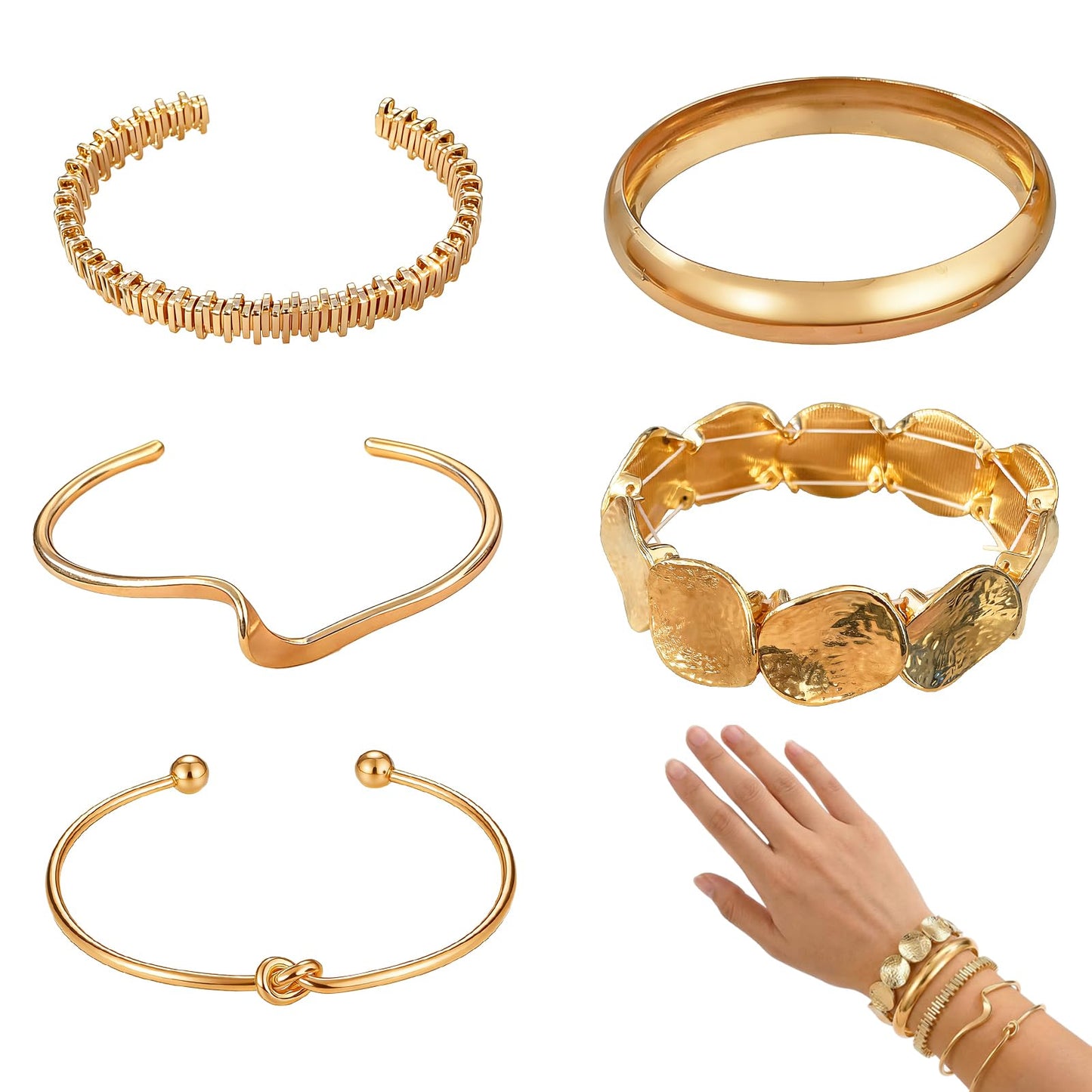 VEINARDYL Gold Bracelets set for Women, Gold Plated Bangles Cuff Bracelets Stack, Open Adjustable Bangles Fashion Accessories Jewelry Set for Gifts Birthday Valentines Day