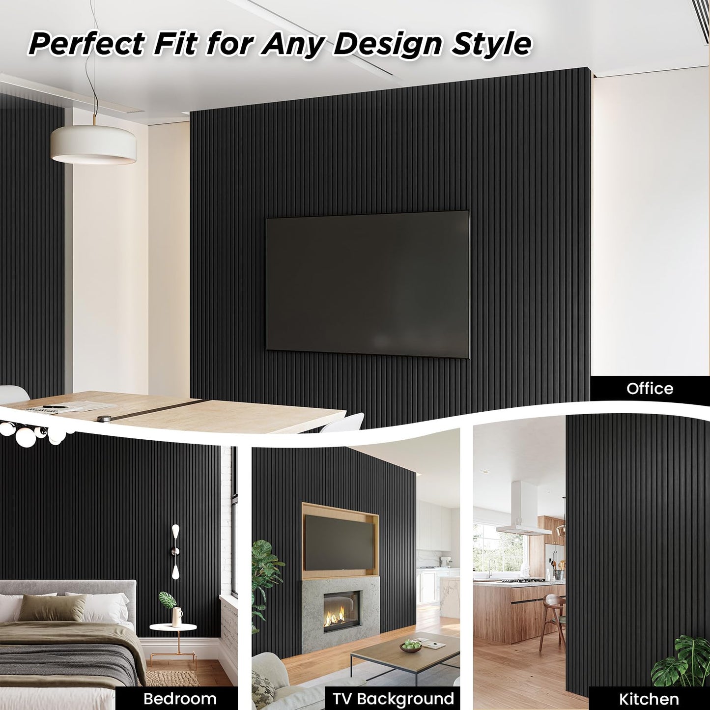 SMARTSTANDARD 2 Pack 105.9" x 20.5" Wood Slat Wall Panels, Soundproof Wooden Wall Panels, 3D Fluted Wood Panels for Interior Wall Decor, Dark Gray