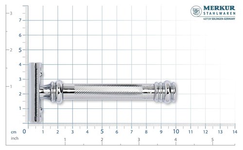 MERKUR 38C Double Edge Safety Razor - Bright Chrome, Extra Large Barber Pole Grip Brass Handle, Made in Germany, Plastic-Free, Two Piece Design, Closed Comb, Straight Bar