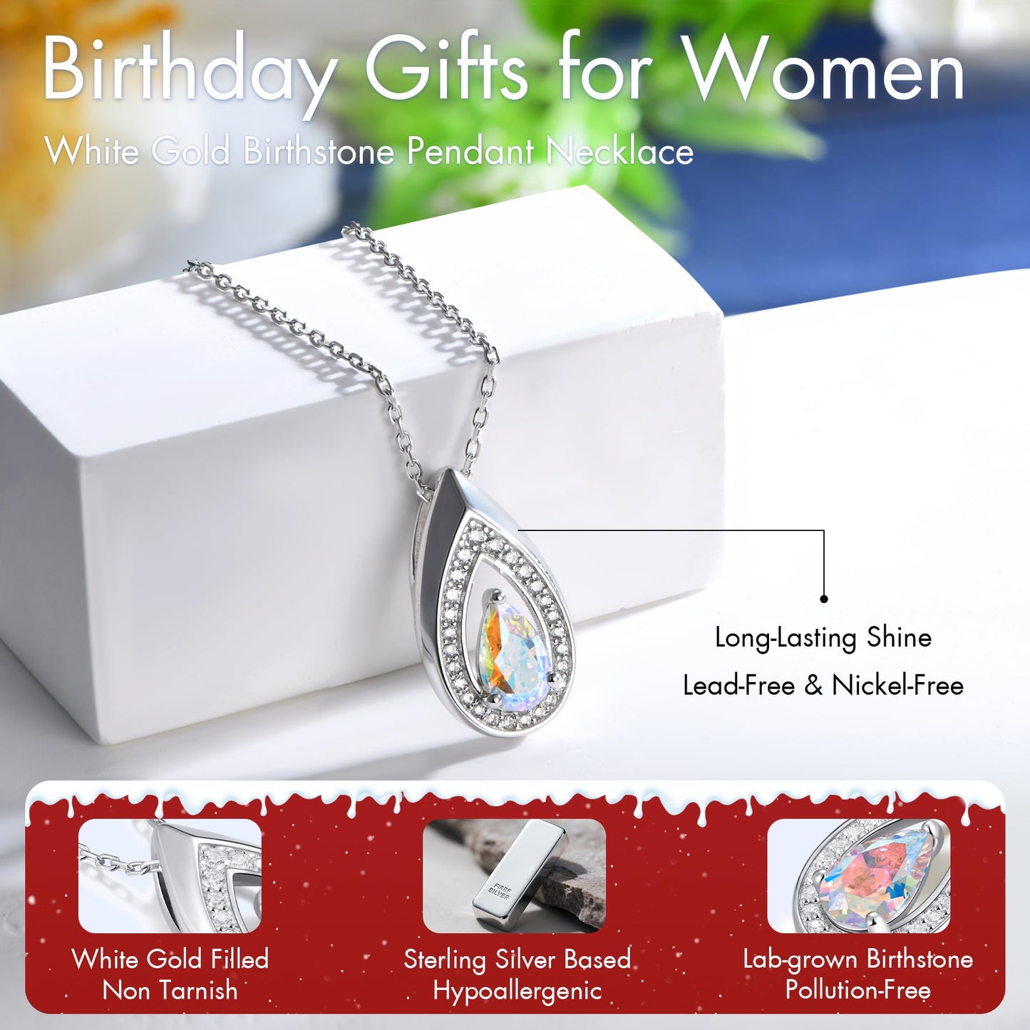 Kstyle 925 Sterling Silver Alexandrite June Birthstone Pendant Necklace Teardrop Jewelry Valentine's Day Anniversary Birthday Gift for Mom Sister Wife Girlfriend Her Non Tarnish