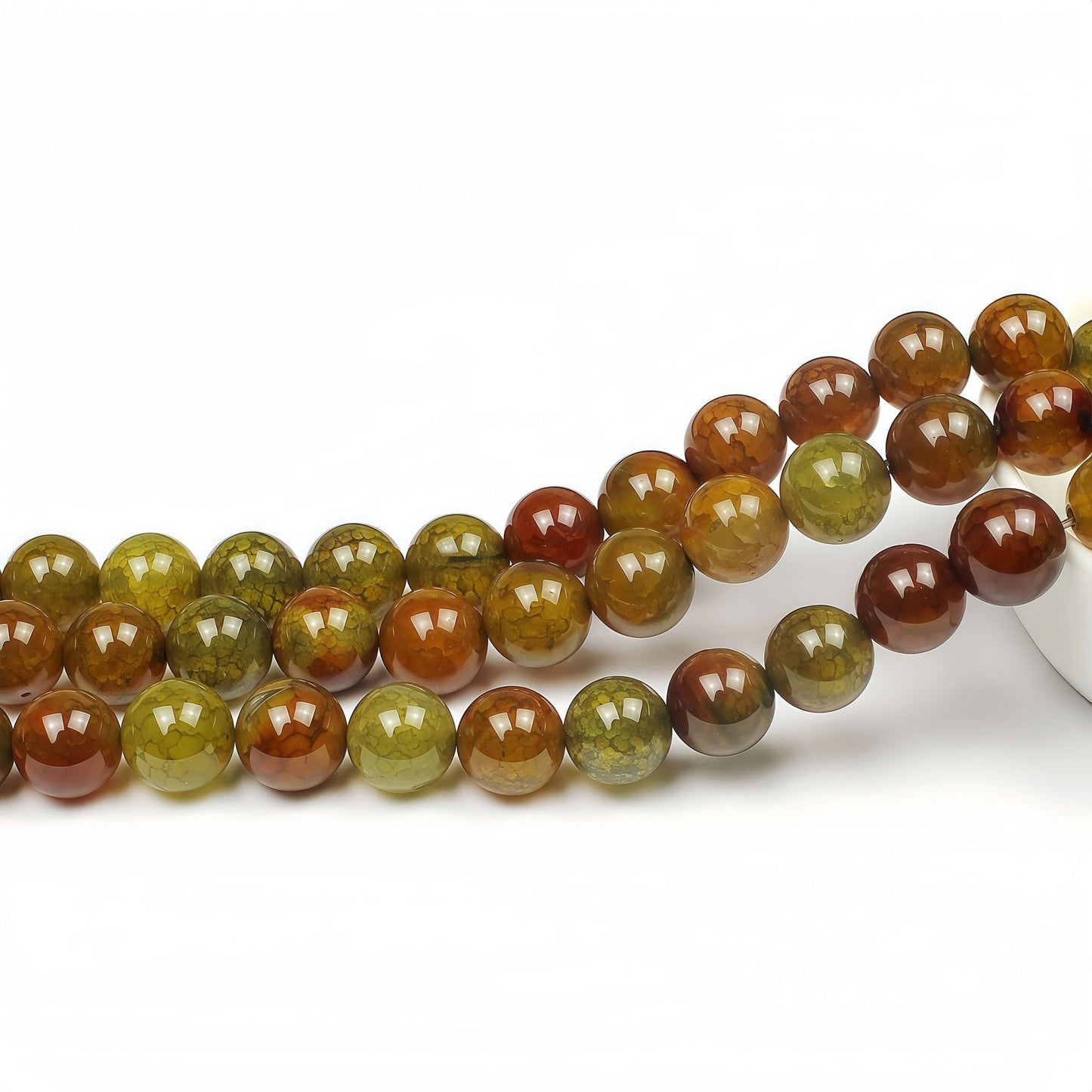 MJDCB Natural Ancient Crack Agate Beads Yellow Dragon veined Stripe Agate Round Stone Beads for DIY Necklace Bracelat Jewelry Making 15" (10mm)