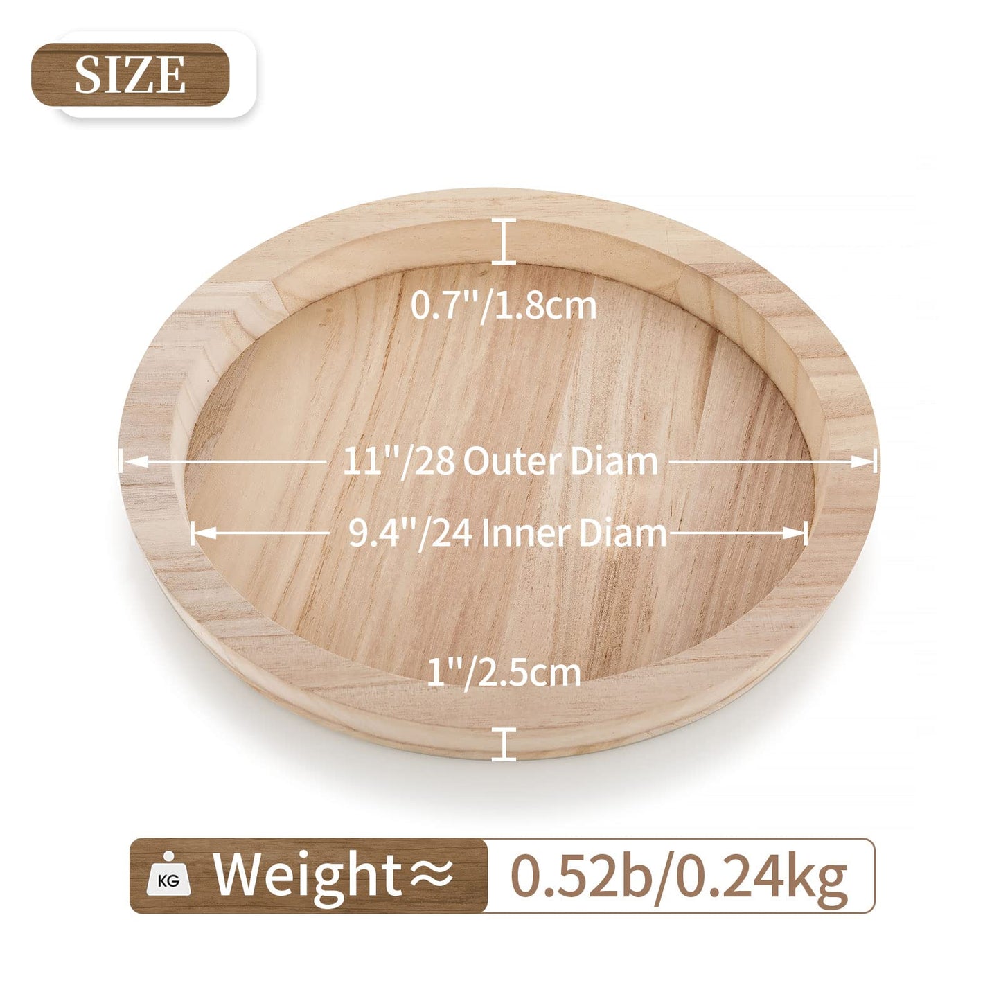Hanobe Round Wood Decorative Tray: Unfinished Wooden Craft Trays DIY Ottoman Serving Tray Centerpiece Candle Holder Trays for Kitchen Countertop Crafts Art Home Decor Montessori Activity