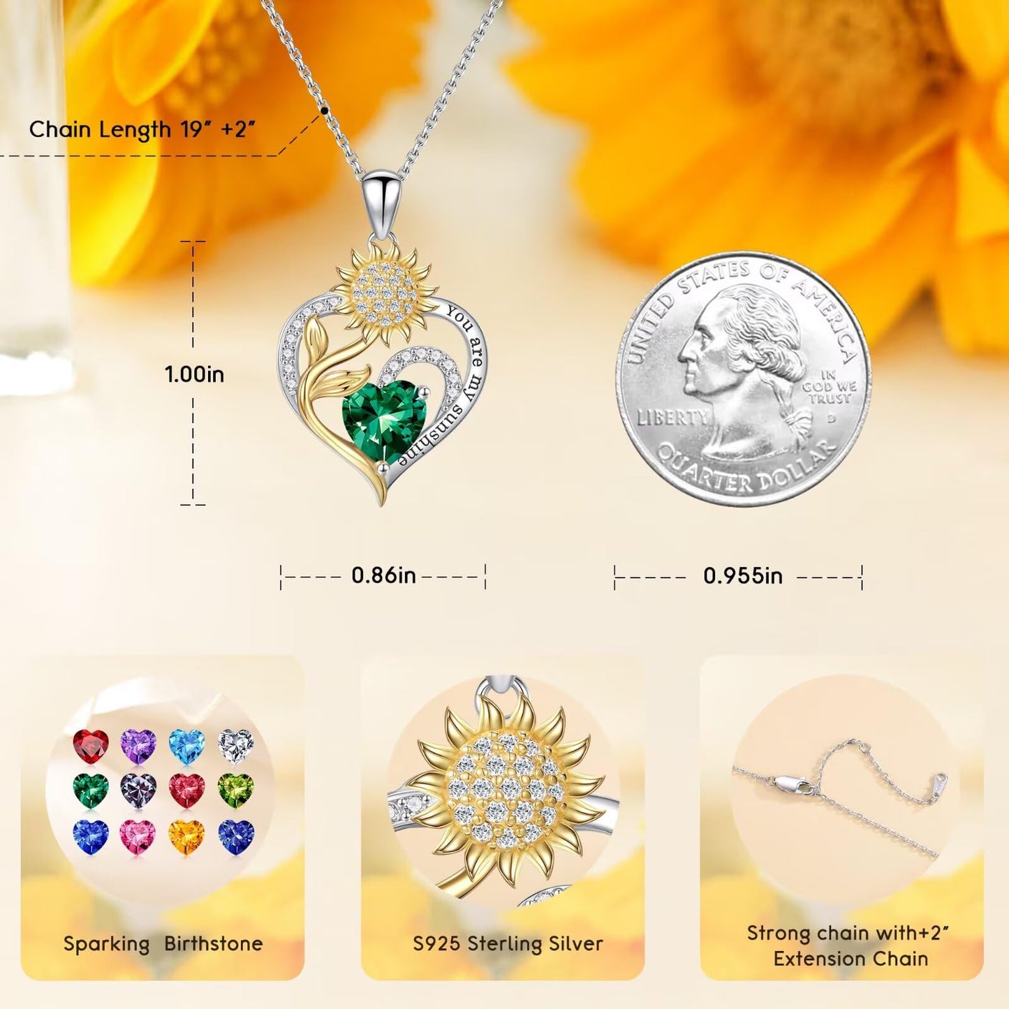 Iefil Sunflower Gifts for Women, Sunflower Necklace, Anniversary Birthday Gifts for Wife, July Simulated Ruby Necklace, Jewelry for Women Wife Mom