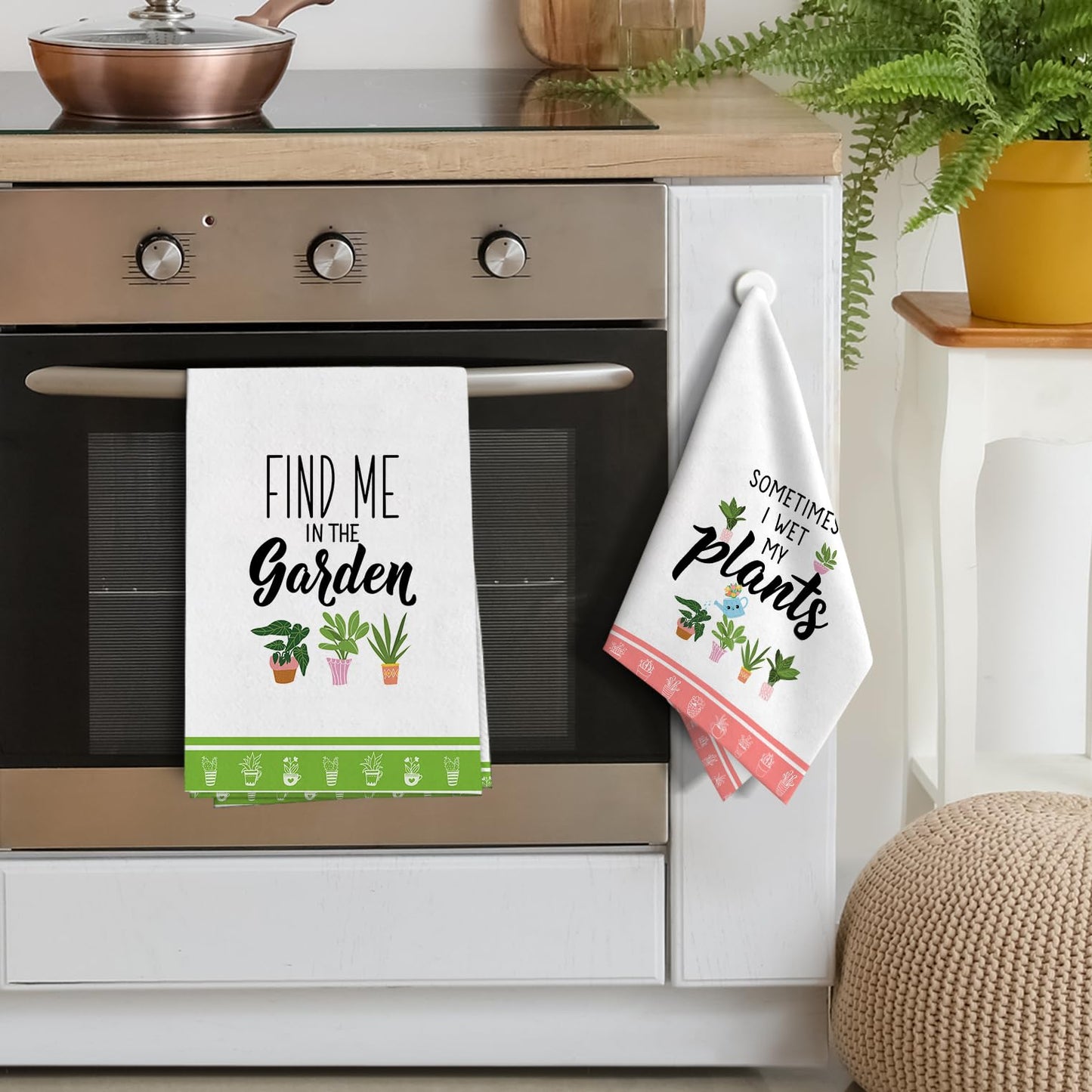 Plants Kitchen Dish Towels Decorative Set of 2, Absorbent Cute Tea & Hand Towels for Kitchen, Gardening Gifts for Plant Lovers Gardenners Women Lady Friends, Housewarming Gifts for New Home Hostress