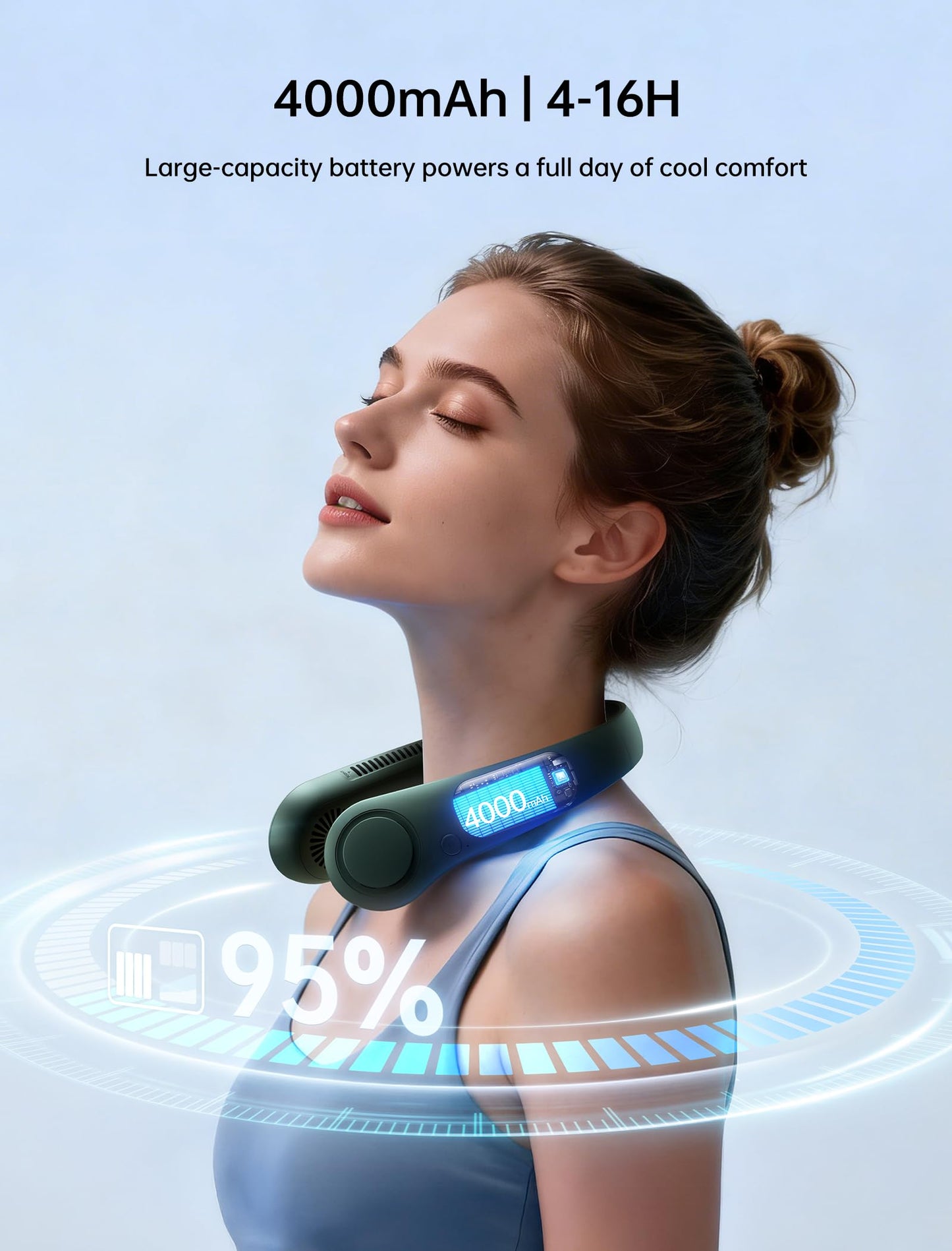 JISULIFE Portable Neck Fan, Hands Free Bladeless Fan, 5 Speeds, 4000 mAh Battery Operated Wearable Personal Fan, Twistable, Rechargeable, Gift for Women Men-Dark Green