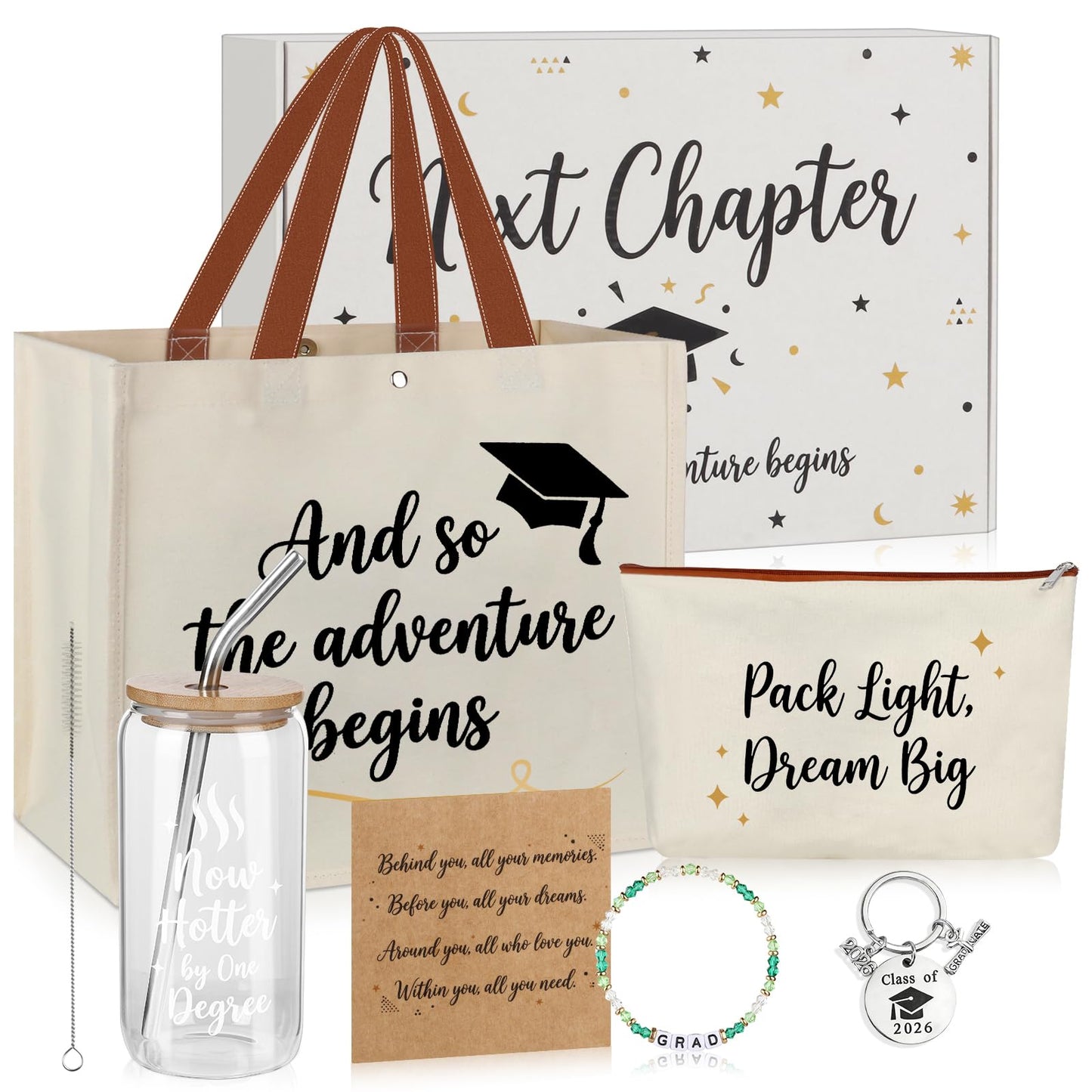 Lukeline 5 Pcs Graduation Gifts for Women,Practical Graduation Gift Include Tote Bag, Makeup Bag, Mug, Keychain, and Bracelet for College,High School Grads, Graduation Gifts Set for Her with Box