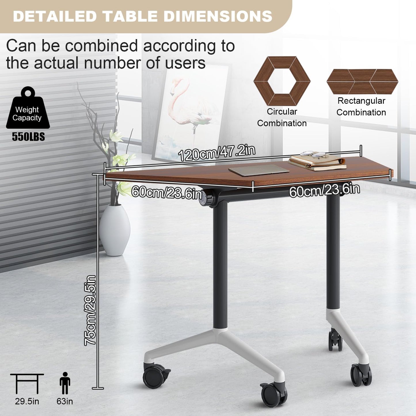 Folding Conference Table,Rolling Conference Room Tables on Wheels,Modern Flip Top Mobile Training Table,8Pack Stackable Foldable Meeting Room Table,Modular Business Tables for Office Training Room