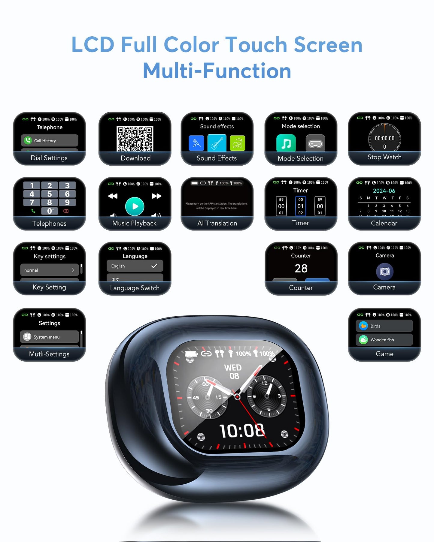 KOSERNT AI Translation Earbuds, Bluetooth 5.4 OWS Headphones with LCD Touch Screen, Real-Time Translator for 144 Languages & Accents, Perfect for Travel, Business & Learning,Sapphire Blue