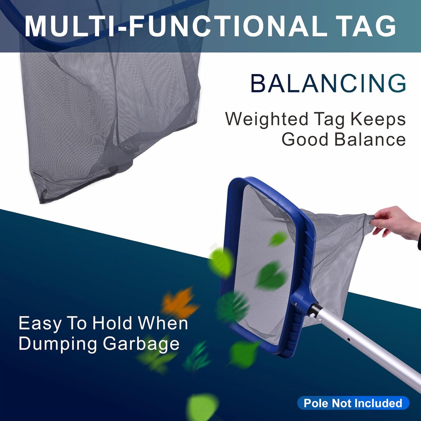 POOLAZA Pool Skimmer Net, Larger Capacity Pool Net Skimmer with Durable Deep Net, Sturdy Frame Pool Nets for Cleaning Effortlessly, High-Efficiency Pool Leaf Net with Easy Scoop Edges