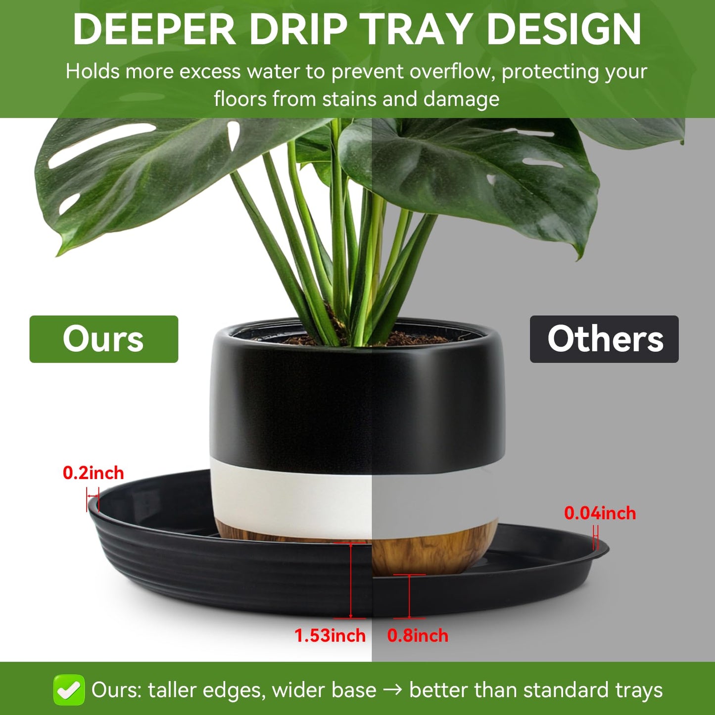 AKODENORA 10 Pack Plant Drip Trays, 10inch Heavy Duty Plastic Plant Saucer, Plant Pot Saucers Bulk, 1.5'' Deeper Plant Plates to Catch Water Durable Flower Pot Plant Saucer for Indoors Outdoor Use