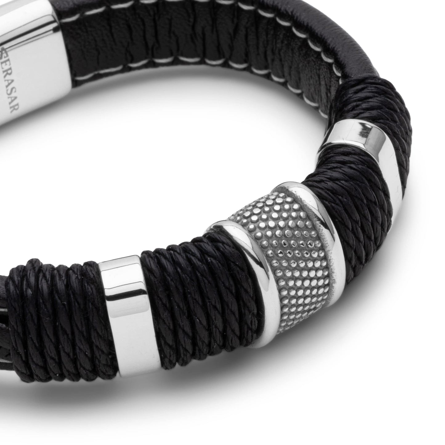 SERASAR Mens Silver Bracelets 23cm Bracelet Men Gift Box Genuine Leather Cowhide Braided Magnetic Clasp Multi Layer Wrap Rope Man Mans Male Band Jewelry Magnet Accessories