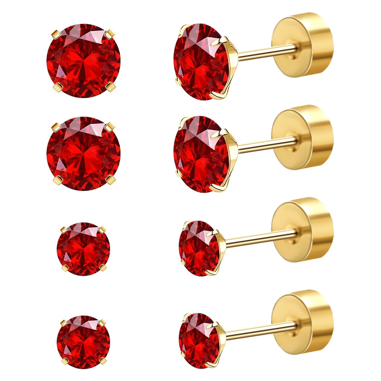 Mothers Day Gifts Red Stud Earrings for Women, Red Earrings as Flat Back Stud Earrings for Women, 18k Gold Hypoallergenic Earrings Birthday Gifts