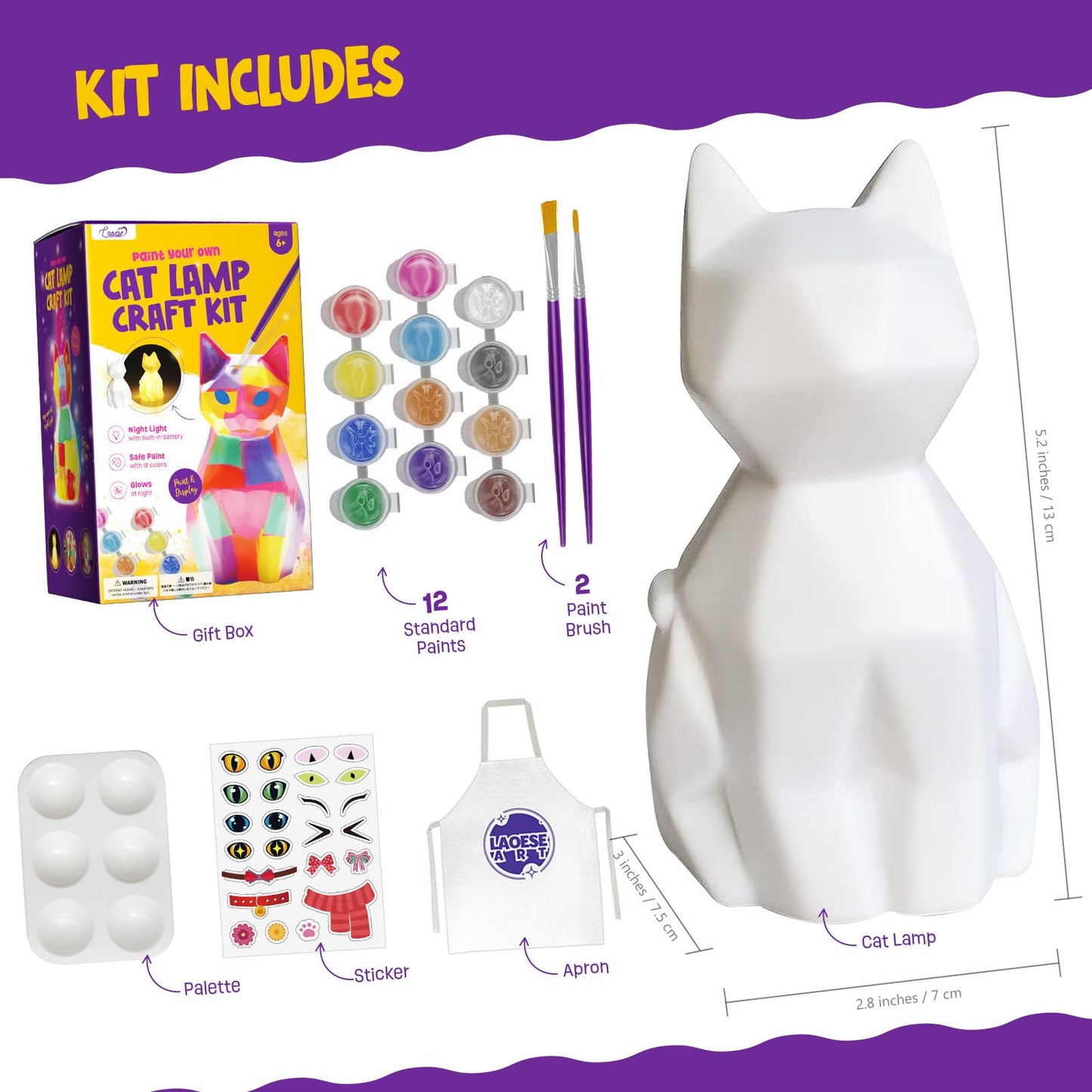 Paint Your Own Cat Lamp Kit, Arts and Crafts for Kids Ages 8-12, Art Supplies Painting kit for Kids 6-12, Cat Night Light Toys Girls Boy Birthday Easter Gifts for Kids Ages 3 4 5 6 7 8 9 10 11 12+