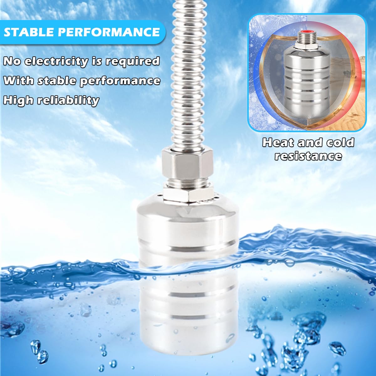 2PCS Fully Automatic 1/2" to 3/4" Water Level Control Float Valve, 304 Stainless Steel Mini Floating Ball Valve Automatic Water Level Controller for Tank