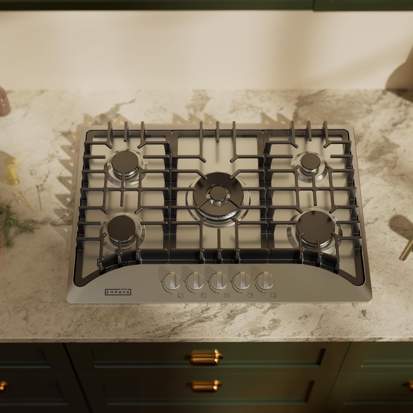 Empava Cooktop Gas 30 Inch, 5 Made in Italy SABAF Stove Burner, LPG/NG Dual Fuel Convertible, Stainless Steel, Ideal for Kitchens and RVs