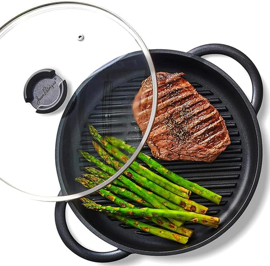 Jean-Patrique The Whatever Pan Cast Aluminum Griddle Pan for Stove Top - Lighter than Cast Iron Skillet Pancake Griddle with Lid - Nonstick Stove Top Grill 10.6" Diameter