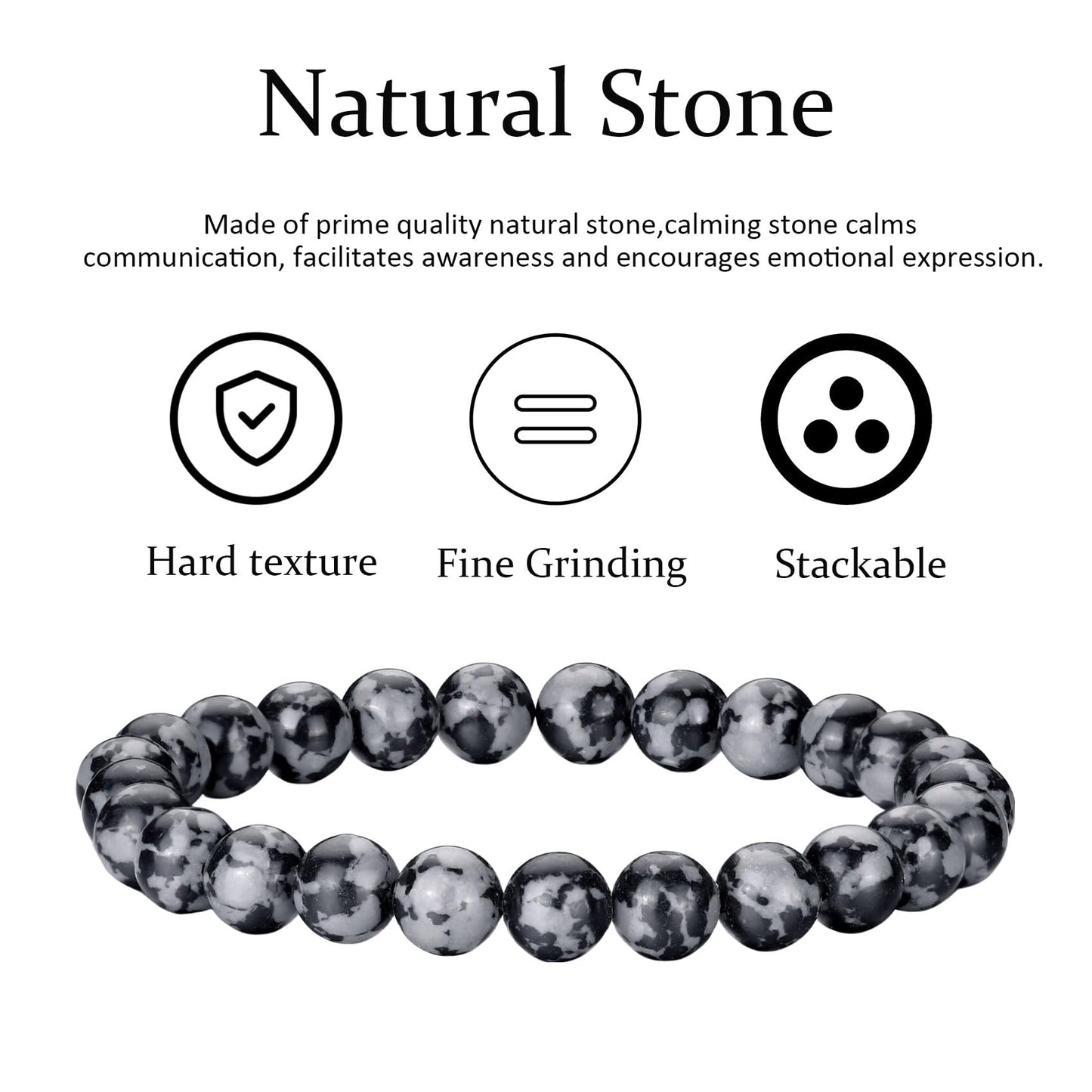 RANKEEF Mens Bracelets 8MM Natural Stone Beads Bracelet Set Stretch Adjustable Beaded Bracelets for Men