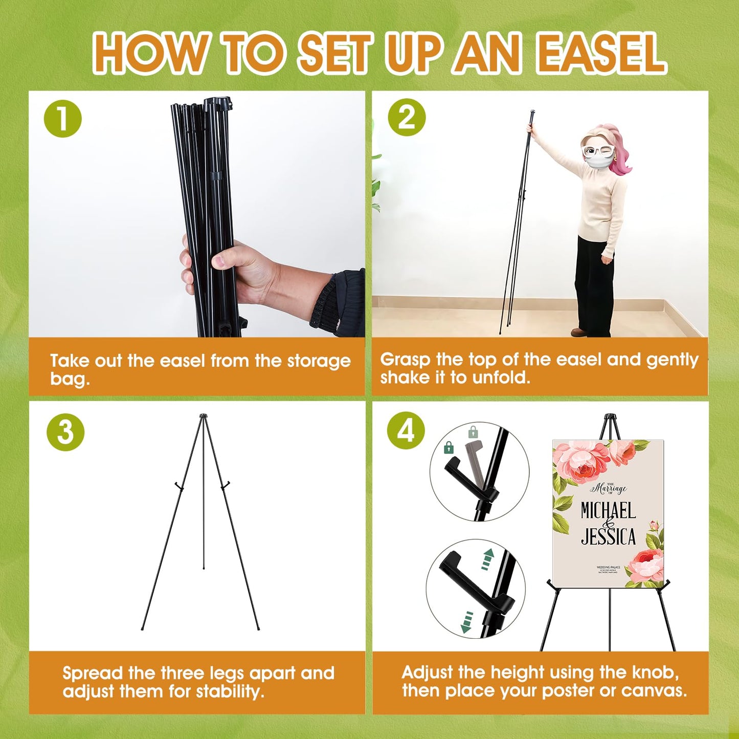 AROIC 63 "Easel Stand for Display, 6 Pack Portable Foldable Metal Easel, Easels for Signs Wedding Logos,Arts, Painting,Adjustable Floor Easels with 6 Storage Bag