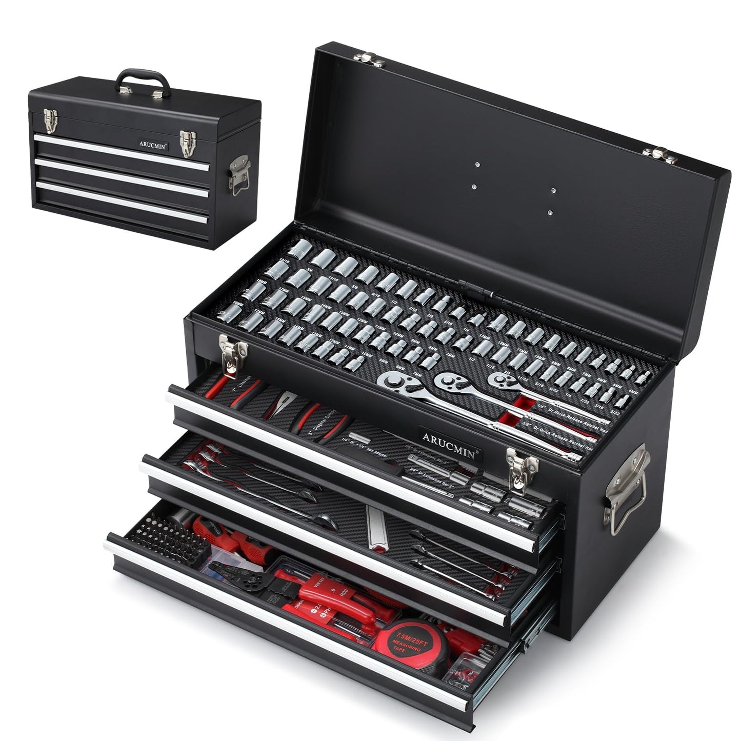 ARUCMIN 438-Piece Mechanics Tool Set with 3-Drawer Heavy Duty Metal Box Repair Tool Kit -02