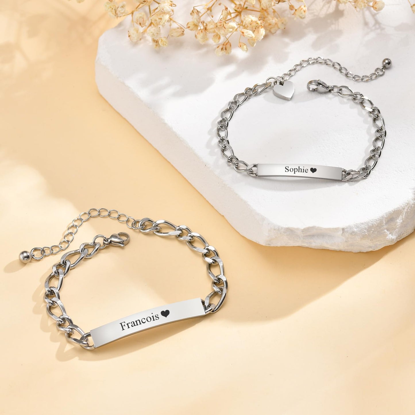 Personalized Matching Bracelet for Couple - Free Engraving Custom Couples Bracelets,Hypoallergenic Adjustable Stainless Steel Long Distance Relationship Jewelry,Promise Bracelet Gifts for Him and Her