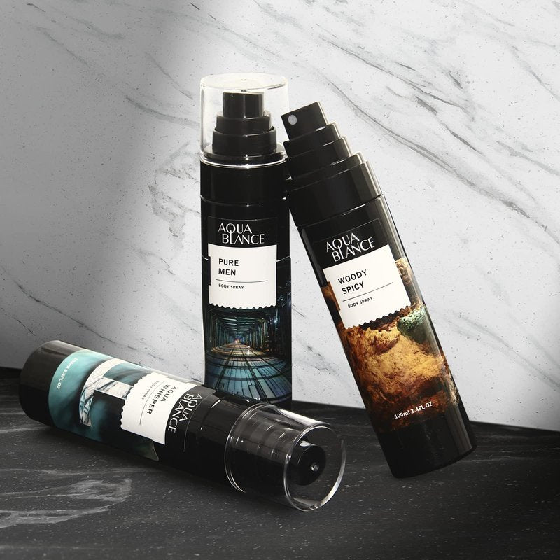 AQUA BLANCE Body Spray For Men Pack of 3 Deodorant Each 3.4 Fl Refreshing Fragrance Mist Oz