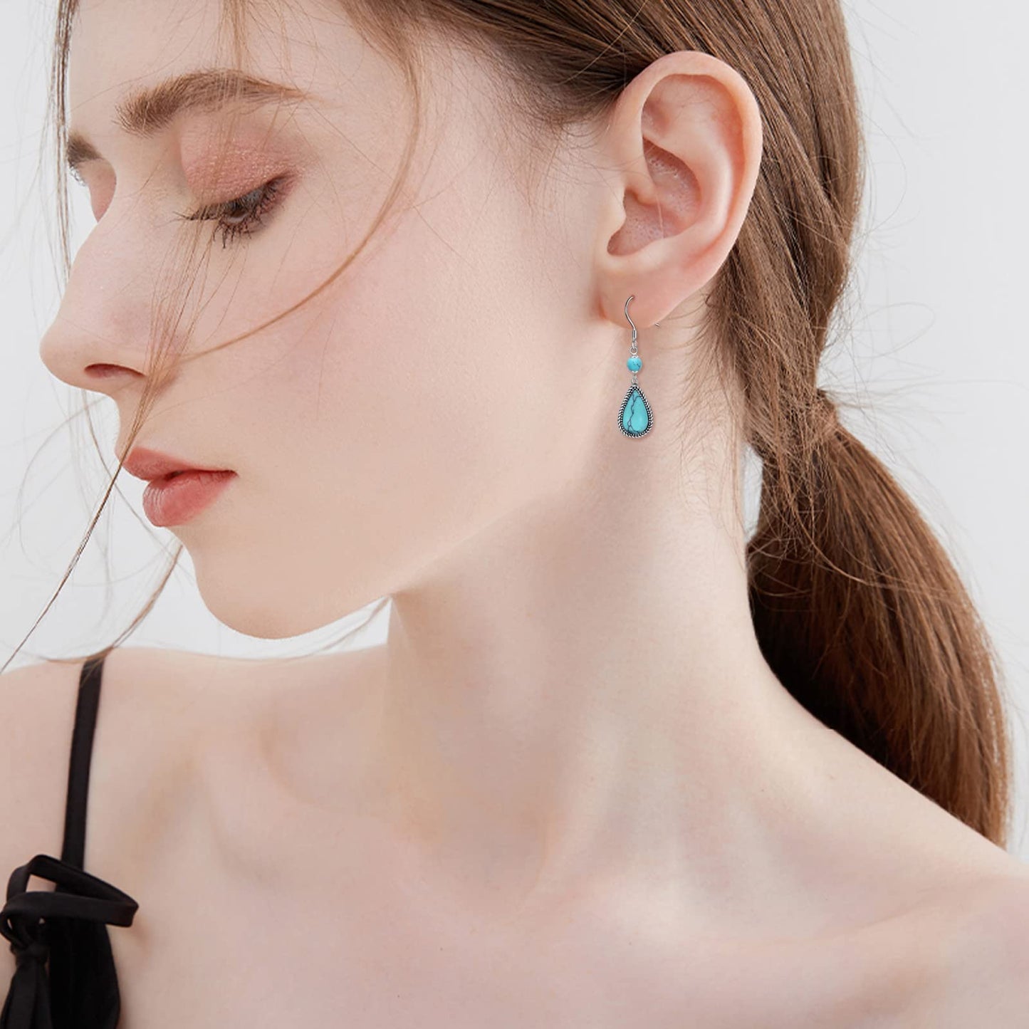 POPLYKE Teardrop Turquoise Dangle Earrings for Women 925 Sterling Silver Turquoise Earrings for Women Turquoise Jewelry Gifts