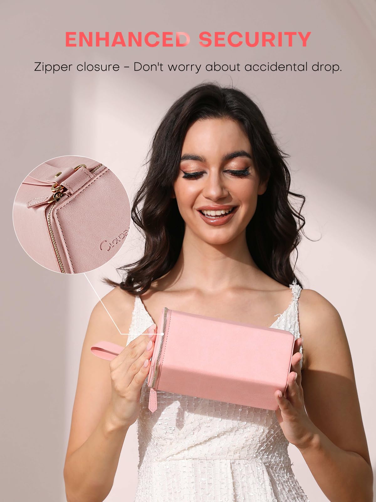 cloudever Sunglasses Travel Case Organizer with Zipper, 2024 New Trends 5 Slots for Men and Women, Eyeglasses Travel Case Storage Holder Organizer(Pink)