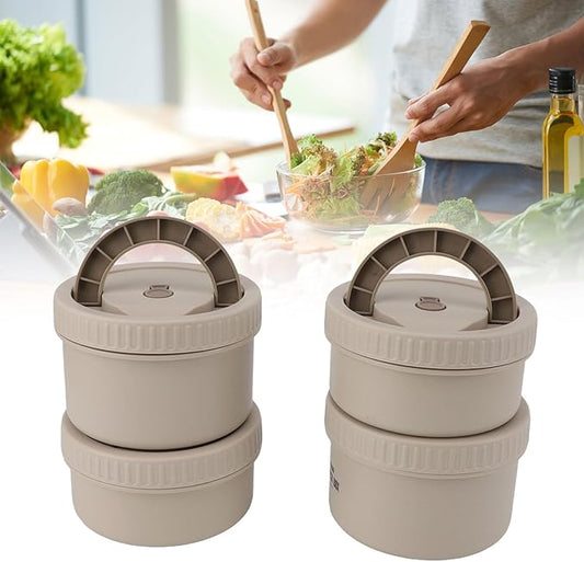 ZJchao Insulated Lunch Box, Thermal Food Container, 316 Stainless Steel Round Sealed Leak Proof, 4 Boxes with Bag