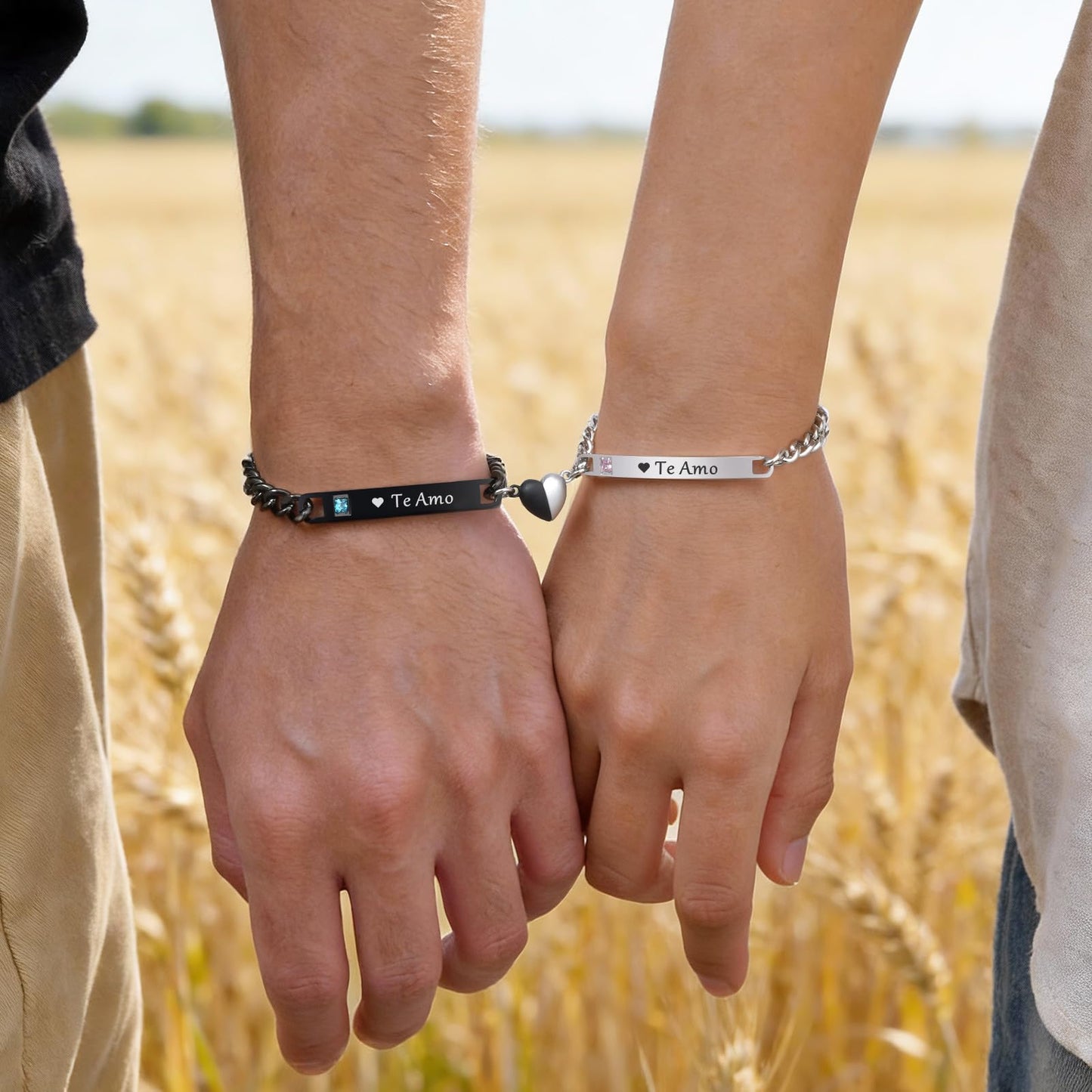 Matching Couple Bracelets for Men Women : Te Amo Engraved His Hers Stainless Steel Cuban Link Chain Bracelets Set for Boyfriend Girlfriend Husband Wife, Romantic Gifts for Valentines Birthday