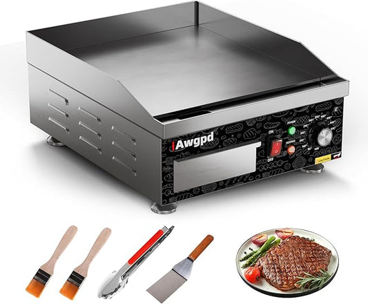 14" Commercial Electric Griddle,Electric Countertop Flat Top Griddle,110V 1800W Electric Flat Top Grill,Non-Stick Restaurant Teppanyaki Stainless Steel Grill,Adjustable Temperature Control