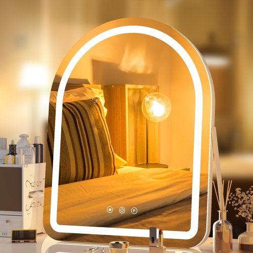 AOBEO Makeup Mirror with Lights, 18" x 22" Vanity Mirror, 3 Color Modes, Dimmable Light, 360 Rotation