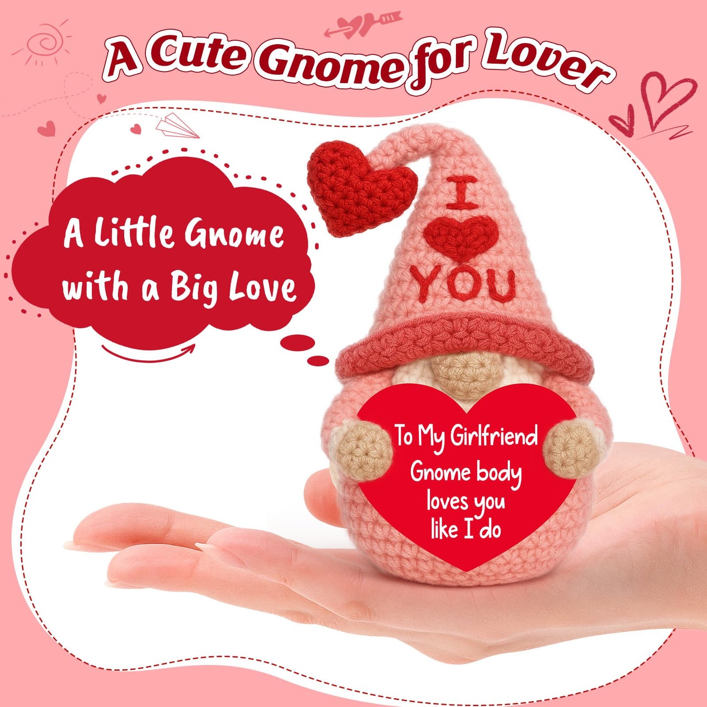 YUEYUQIU Girlfriend Gift from Boyfriend - Cute Handmade Crochet Gnome, Romantic I Love You Gift for Her, Valentines Anniversary Birthday Xmas Presents for Girlfriend - Christmas Stocking Stuffer Gifts
