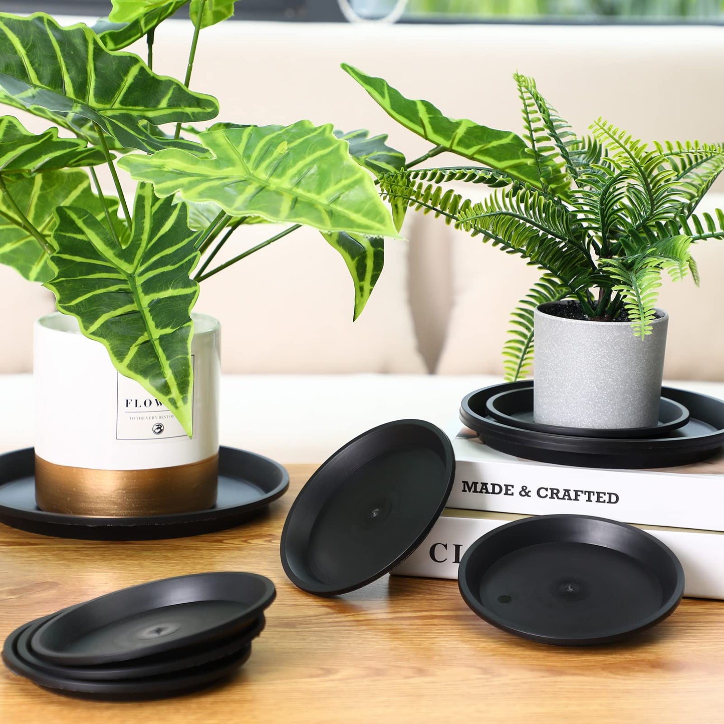 16 Pack Plastic Plant Saucer Black Pot Saucers Round Water Tray Thick Drip Trays for Potted Flower Pan Plant Drainage for Indoor Outdoor Garden, 4 Inch, 6 Inch, 8 Inch, 10 Inch