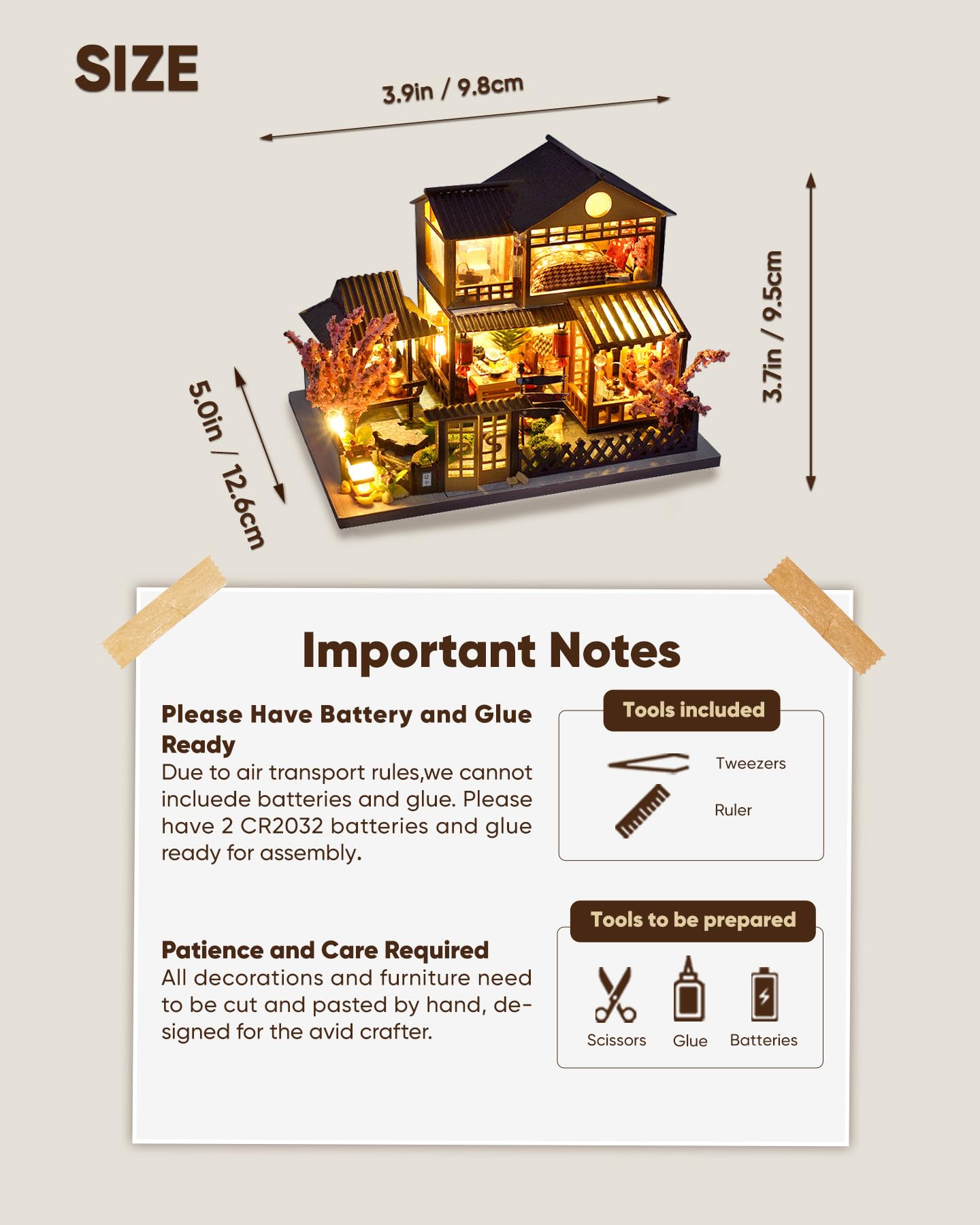 DIY Miniature House Kit, Mini House Kit for Beginners, DIY Dollhouse Kit for Adults to Build, Model Building Craft Diorama Kit, Ideal Gifts for Birthday Christmas(Japanese Garden House)