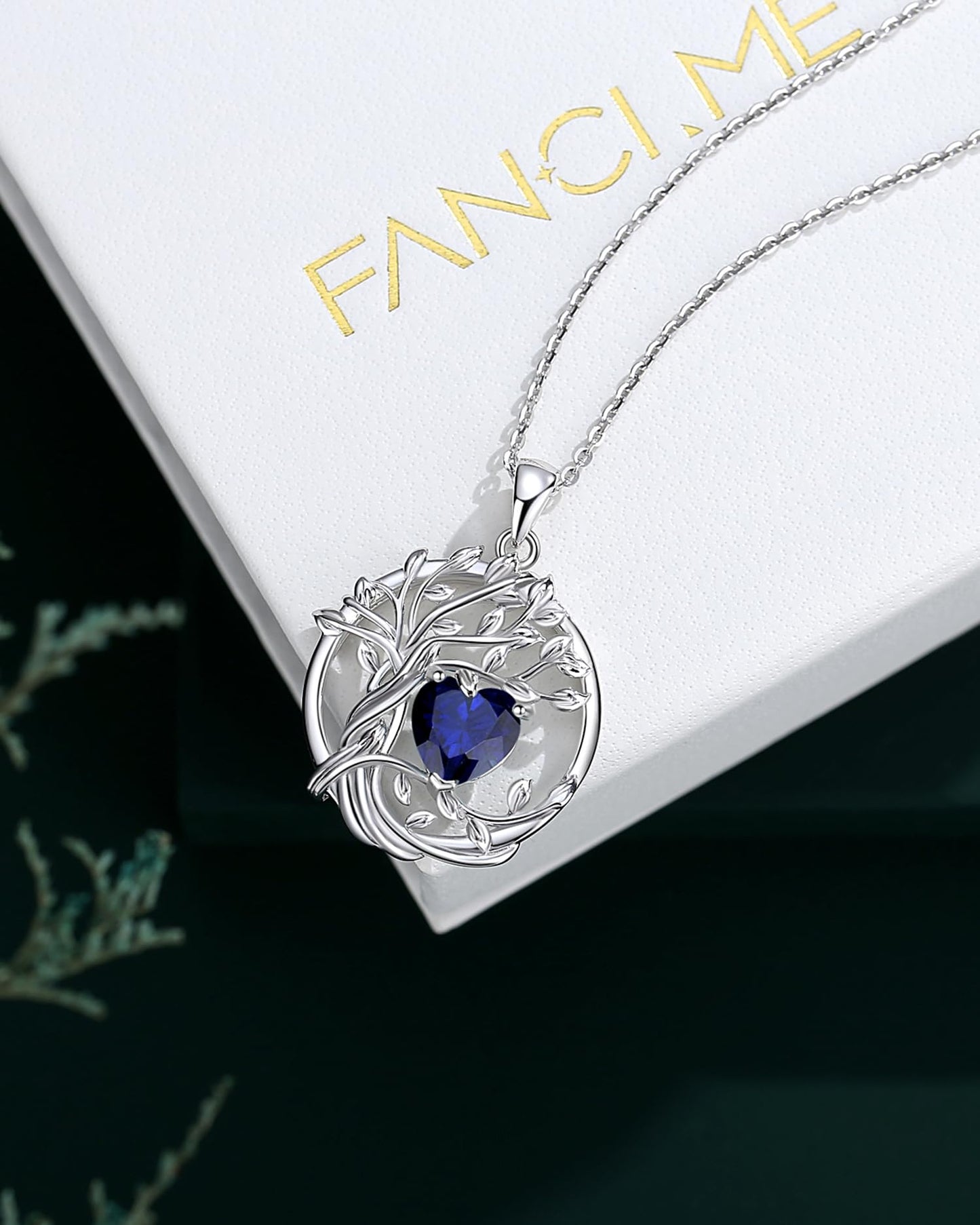 FANCIME Tree of life Birthstone Necklace for Women Sterling Silver Tree Jewelry Sapphire Pendant September Birthday Blue Gemstone Anniversary Christmas Gifts for Girlfriend Wife Mom Her