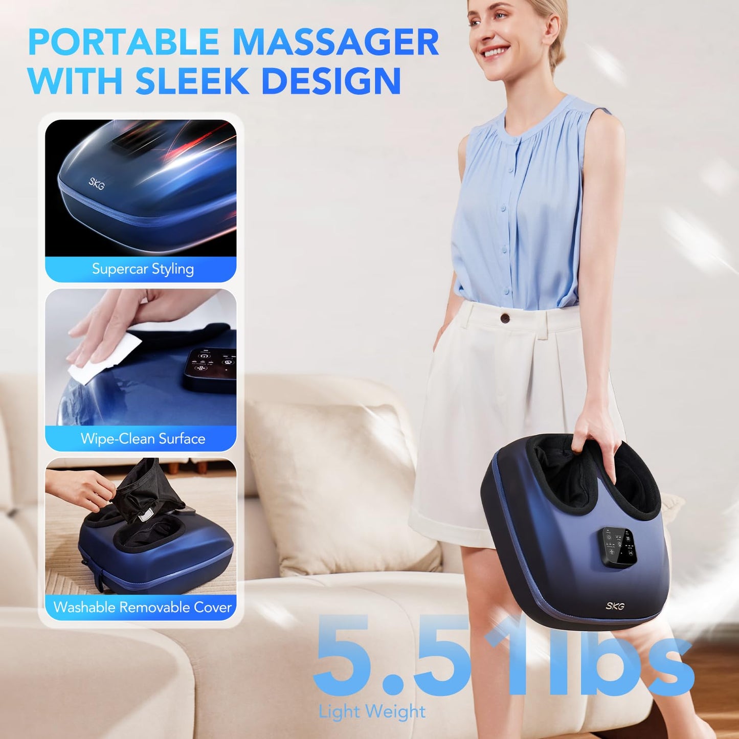 SKG YS100 Shiatsu Foot Massager with Heat and Remote, Feet Massager with 3 Air Compression Modes, for Plantar Fasciitis and Neuropathy, Fits up to Size 13 for Men Women