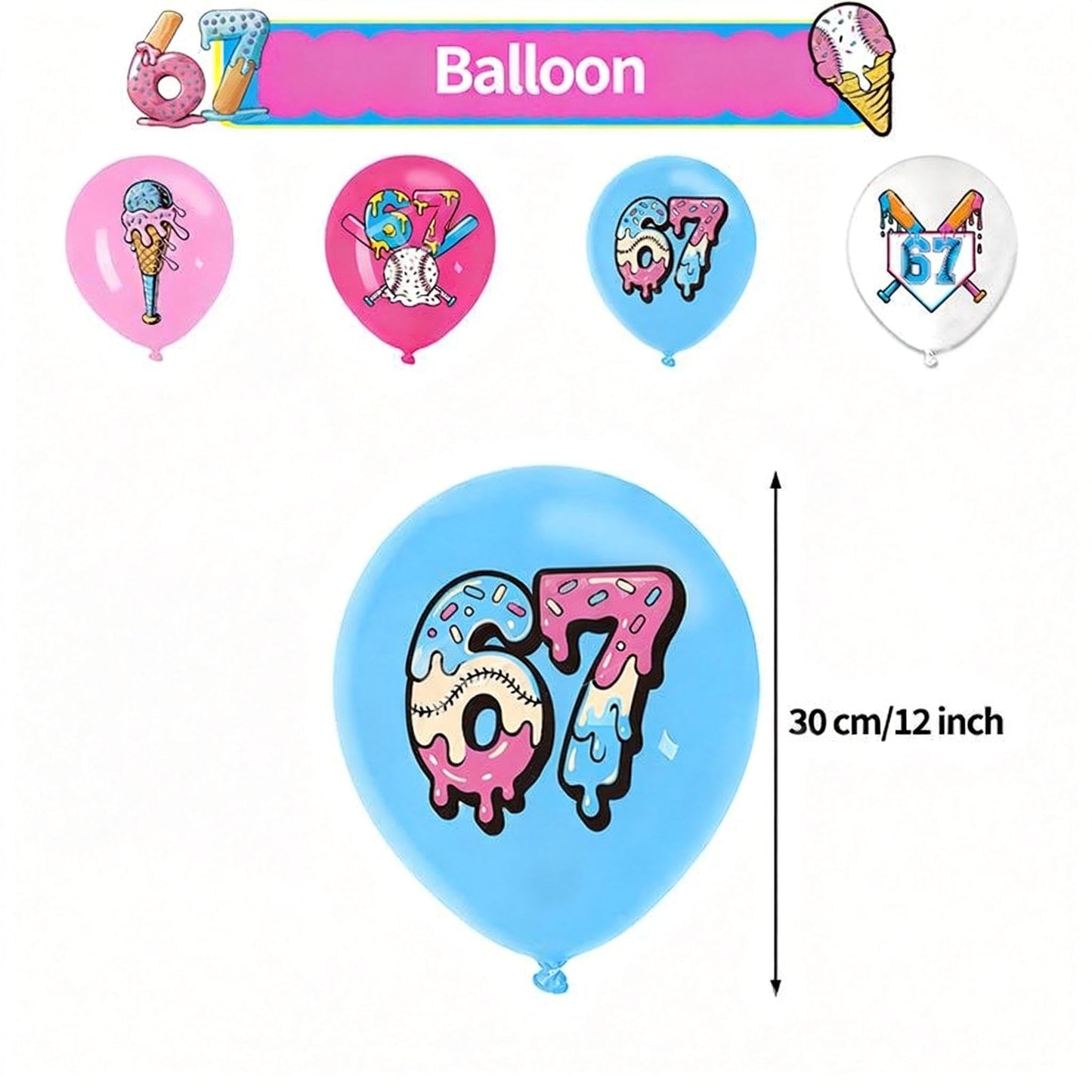 Toplepor 67 Ornament Birthday Decorations, 67 Meme Themed 6 7 Ornament Birthday Party Favors Set Includes Banner, Large Cake Topper, 24 x Cupcake Toppers, 18 x Ballons 6 7 Birthday Decorations