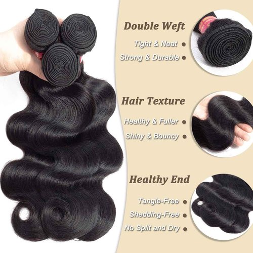 Beauty Youth Body Wave Human Hair Bundles (22 20 18inch) Brazilian Human Hair Body Wave Unprocessed Virgin Hair Weave 3 Bundles for Black Women