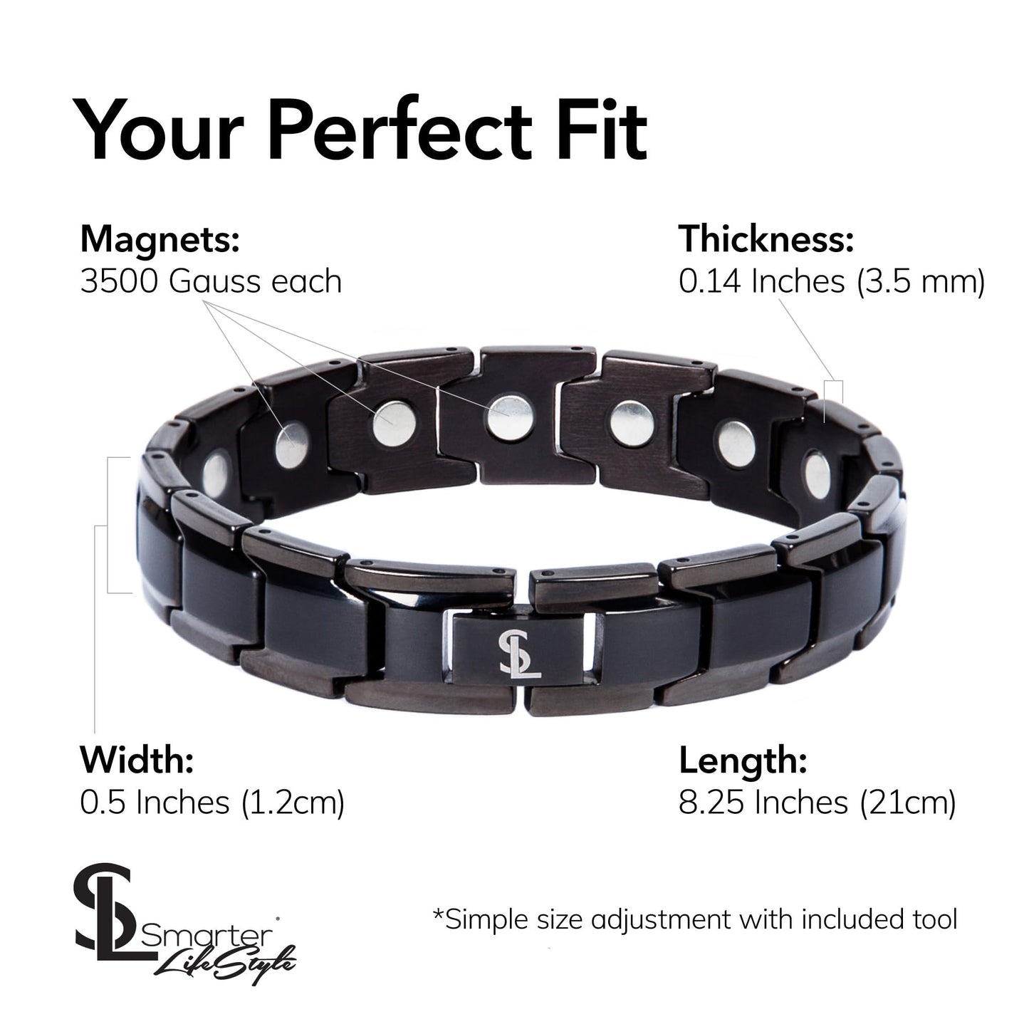 Smarter LifeStyle Elegant Titanium Magnetic Bracelet for Men And Women- Adjustable Bracelet Length with Sizing Tool for Perfect Fit, Women Mens Bracelet (Black)