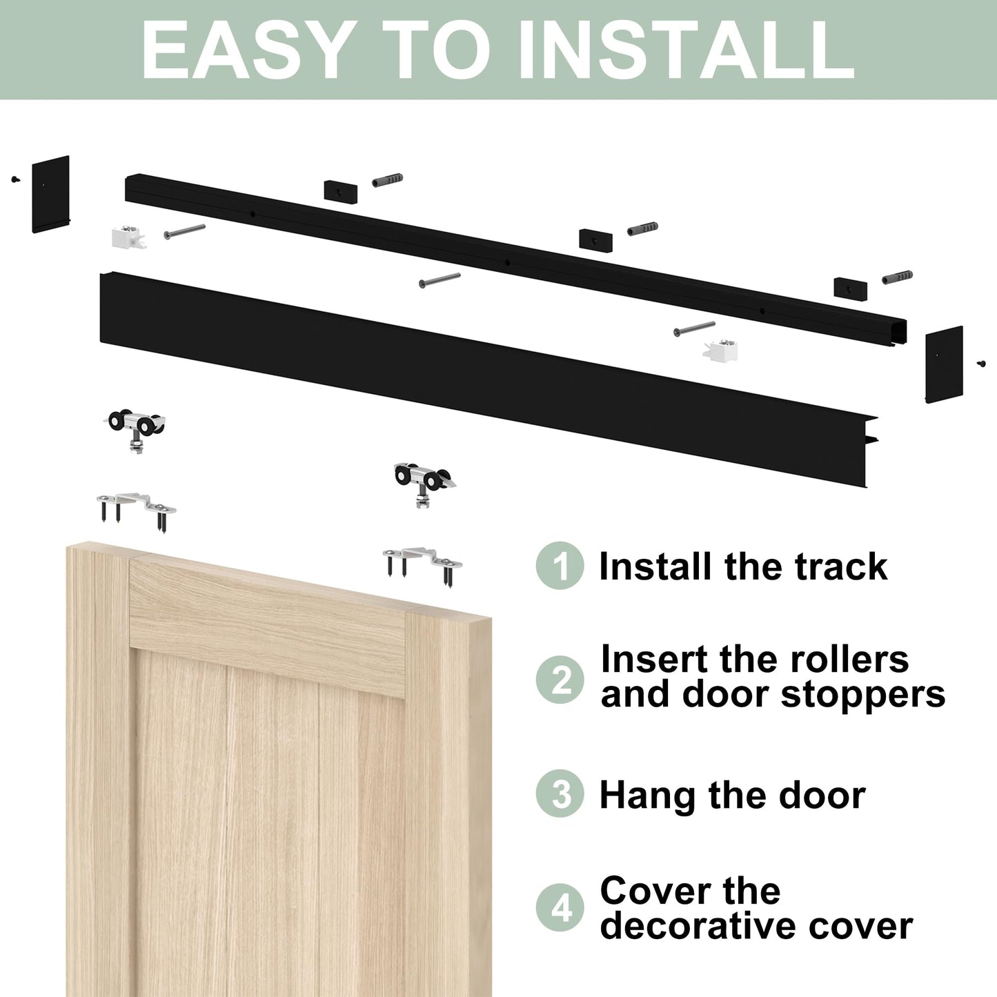 SongYung 5FT Barn Door Hardware Kit, Low Clearance Aluminium Alloy Box Rail Track Hardware Kit, Sliding Door Track for Interior Single Wooden Door,Black
