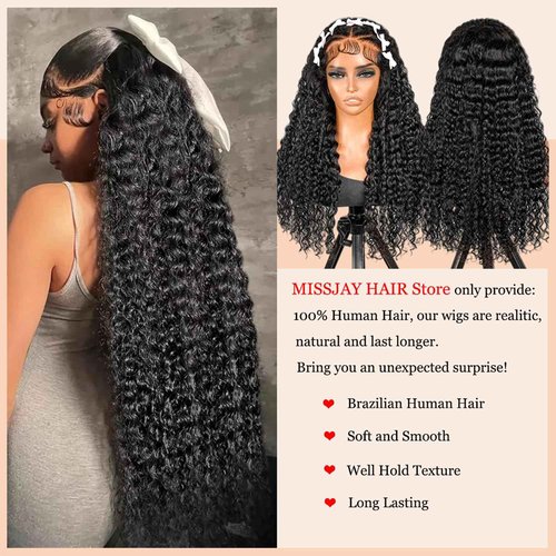 MISSJAY Hair 22 Inch Deep Wave Lace Front Wig Human Hair 200% Density 13x6 Lace Front Wig with Baby Hair Pre Plucked Deep Curly Wig 100% Unprocessed Brazilian Virgin Hair Natural Color for Women