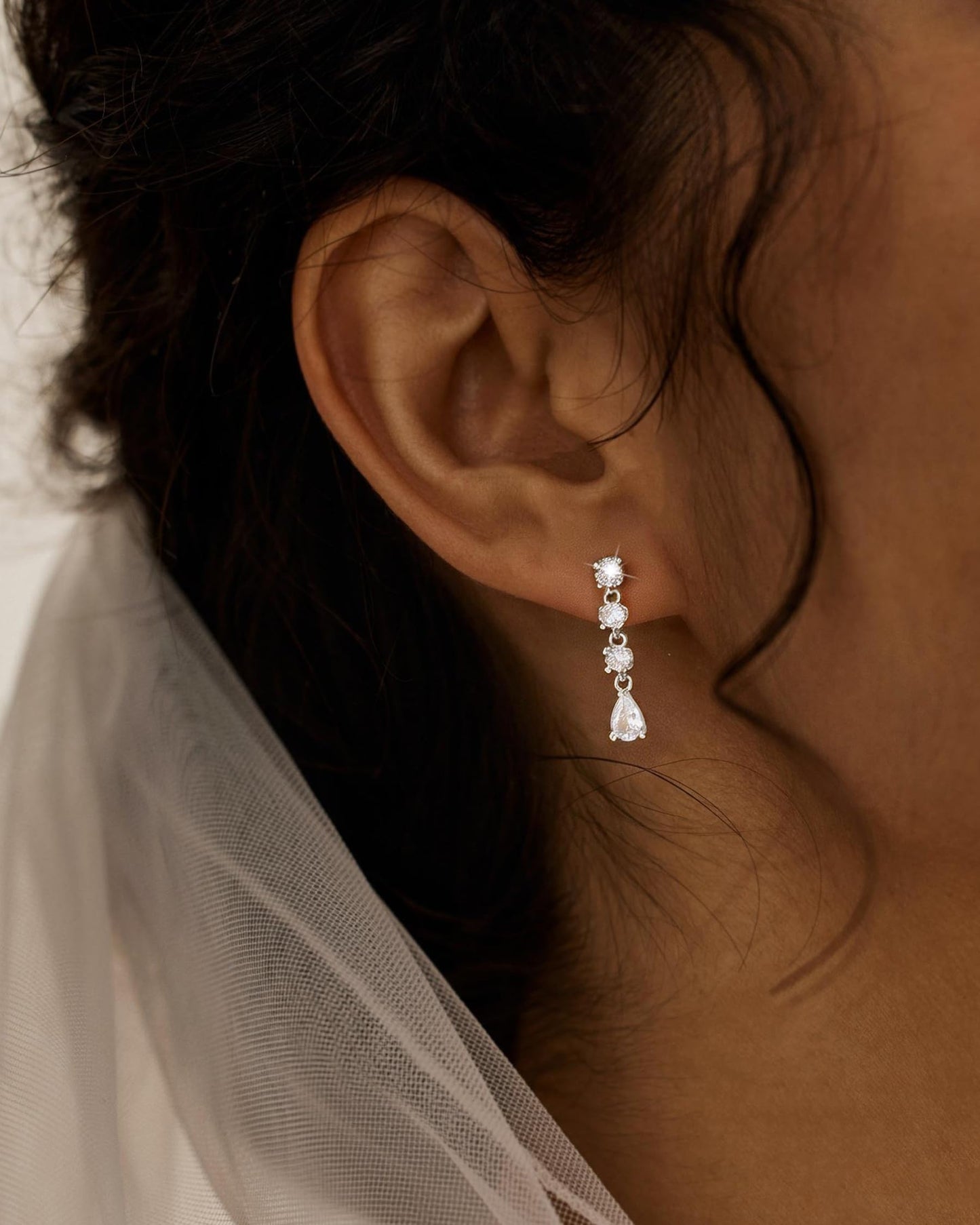 Asdecy 925 Sterling Silver Dangle Earrings for Women Trendy - Brides Drop Dangle Cubic Zirconia Elegant Prom Bridal Bridesmaids Wedding Anniversary Dangling Jewelry