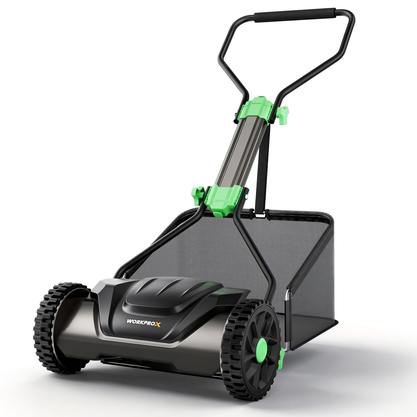 WORKPROX 16-Inch Push Reel Lawn Mower, Adjustable Height 5-Blade Reel Mower with Removable 8-Gallon Grass Catcher for Yards and Gardens, Black