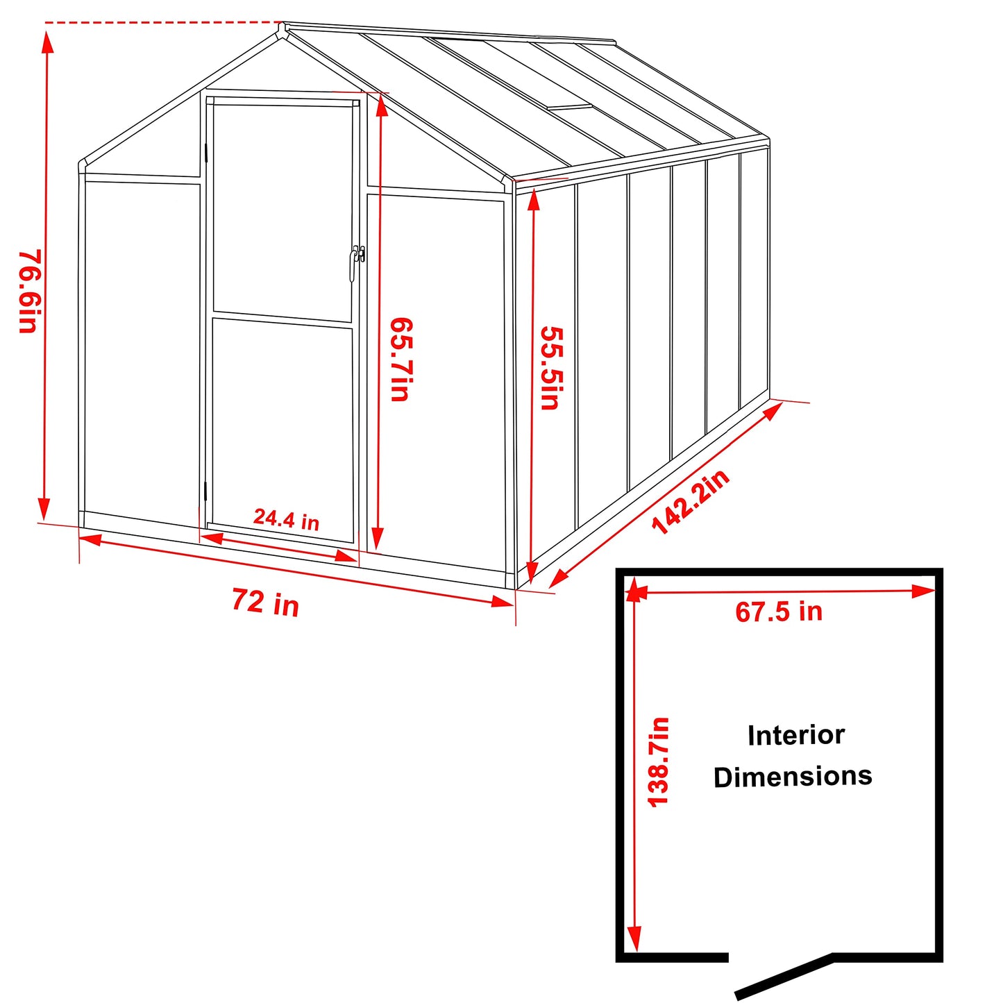 Yardenaler 6' x12' Double-Wall Polycarbonate Aluminum Greenhouse Kit for Outdoor, Walk-in Greenhouse with Lockable Door and Adjustable Roof Vent, Backyard Garden in Winter, White