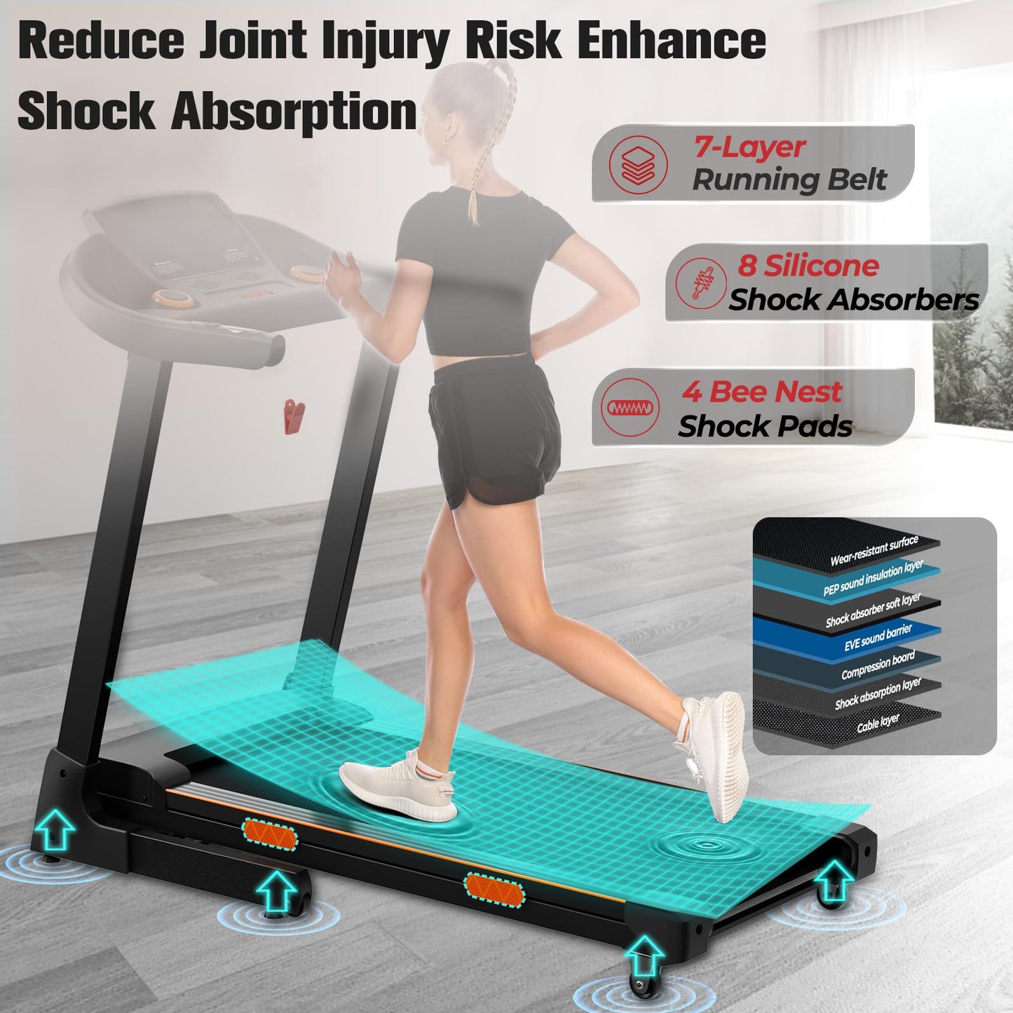 Treadmill with Incline 15%, Auto Foldable Treadmills, 3.5HP Sturdy Running Treadmill for Home - Running & Walking, Wide Treadmills for Home with 320LBS Capacity, Pulse Monitor & Speaker (Black)