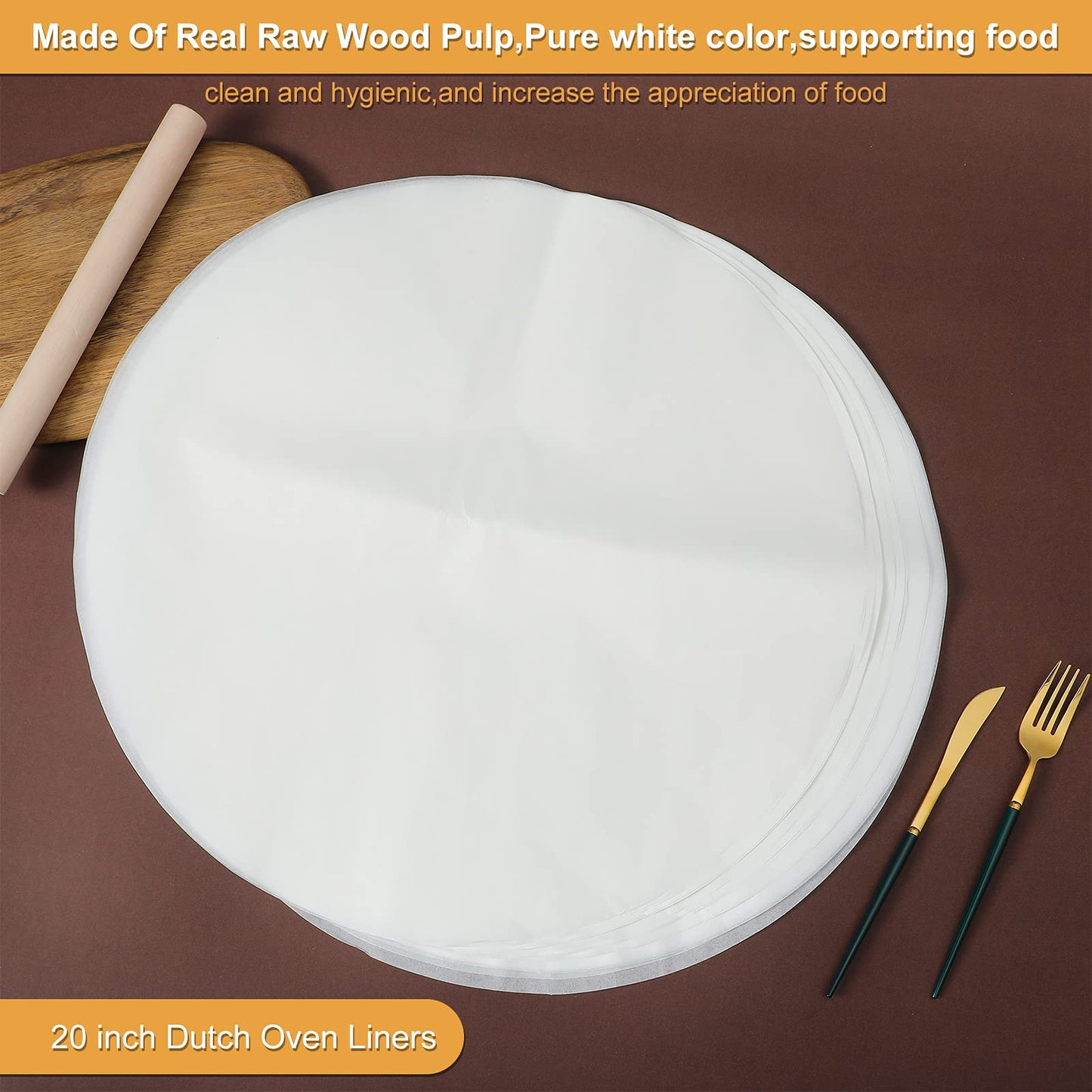Outus 40 Pcs 20 Inch Disposable Dutch Oven Liners Round Parchment Paper White Baking Paper for Camping Cake Pan Air Fryer Steamer BBQ Party Cakes Pizza Meats and Vegetables