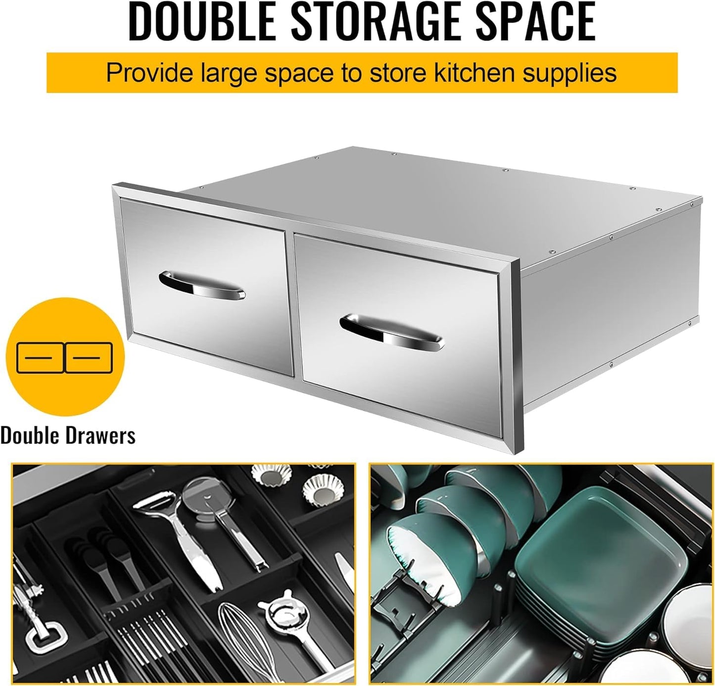 KODOM 30" W x 10" H x 20" D Outdoor Kitchen Single Drawer Stainless Steel BBQ Access Drawers with Exquisite Handle for Outdoor Kitchen Island or Grill Station