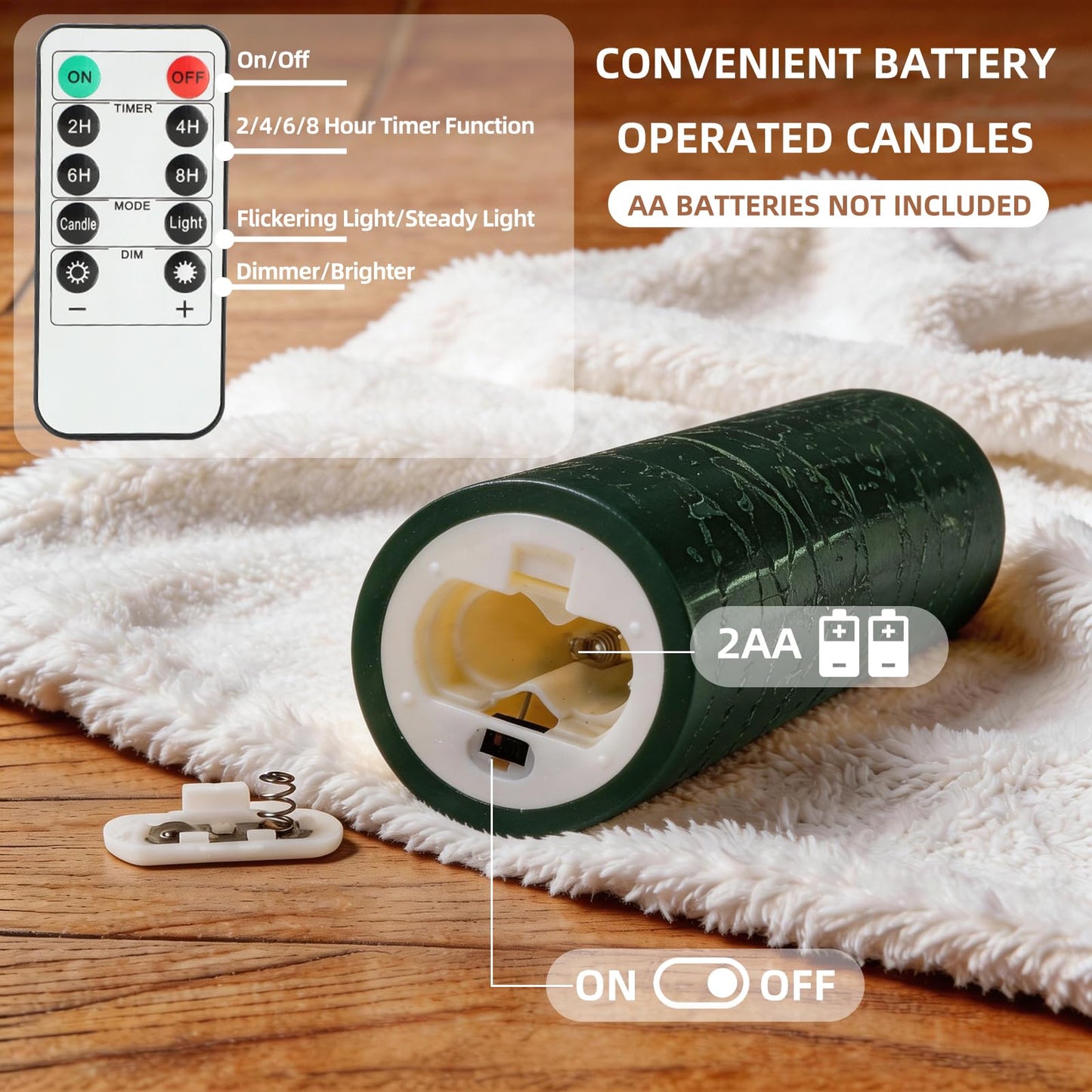 MiKoyi Flameless Pillar Candles with Remote, Battery Operated Candles Real Wax, [5-Pack] Fake LED Flickering flameless Candle with Timer Function for Room Home Decor (2.2" * 5/5.5/6/7/8"") - Green"
