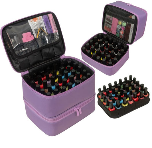 ButterFox Nail Polish Organizer Case Holder Holds 60 Bottles, Fits Nail Lamp, Duble-layer Storage for Nail Supplies and Accessories - Lavender Purple